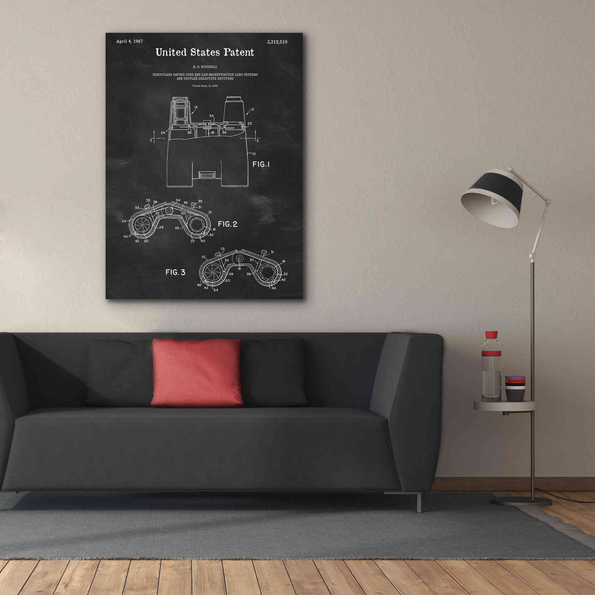 'Binoculars Blueprint Patent Chalkboard,' Canvas Wall Art,40 x 54
