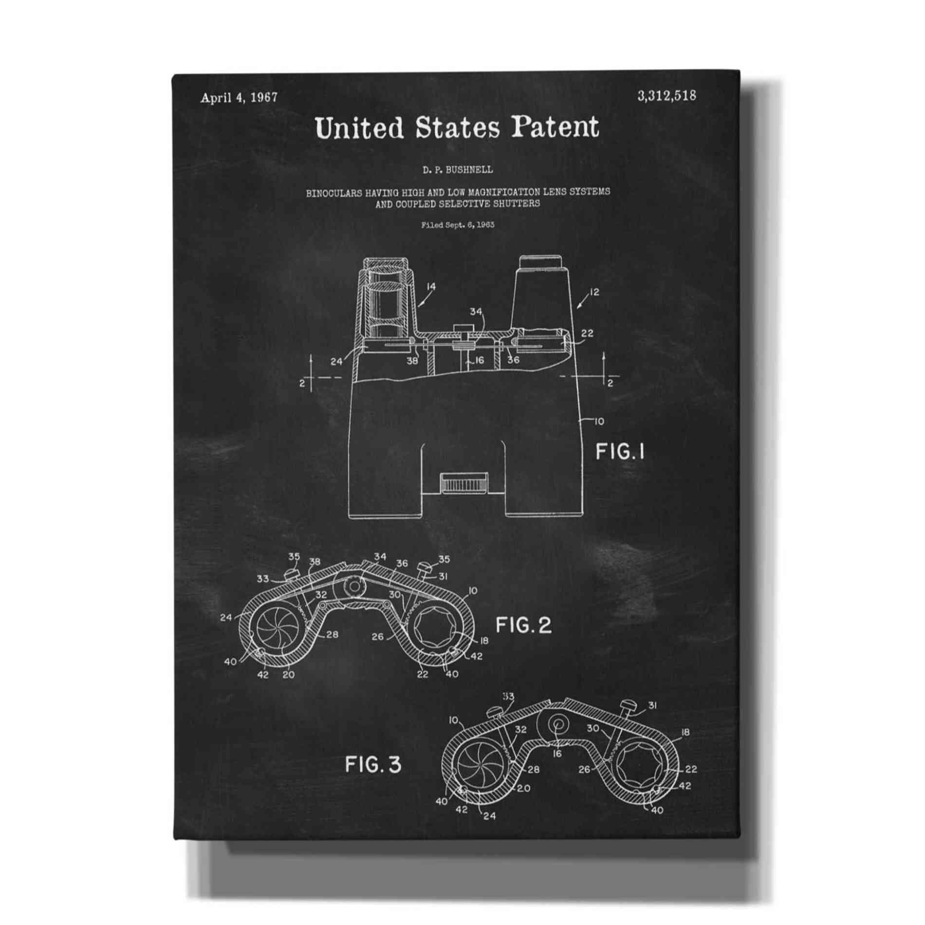 'Binoculars Blueprint Patent Chalkboard,' Canvas Wall Art,12x16x1.1x0,18x26x1.1x0,26x34x1.74x0,40x54x1.74x0
