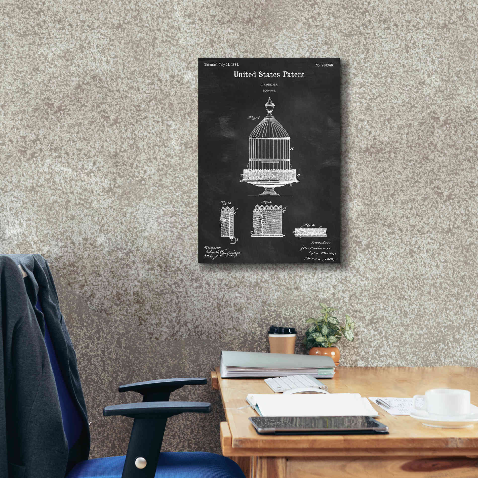 'Bird Cage Blueprint Patent Chalkboard,' Canvas Wall Art,18 x 26