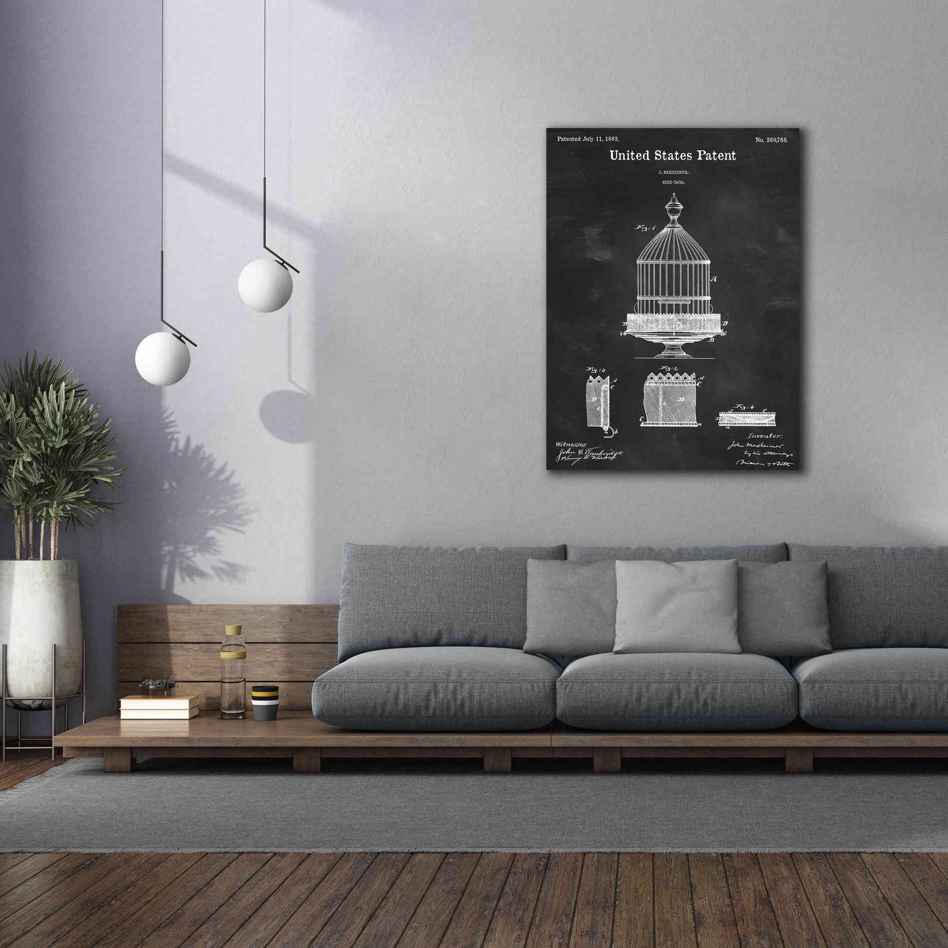 'Bird Cage Blueprint Patent Chalkboard,' Canvas Wall Art,40 x 54