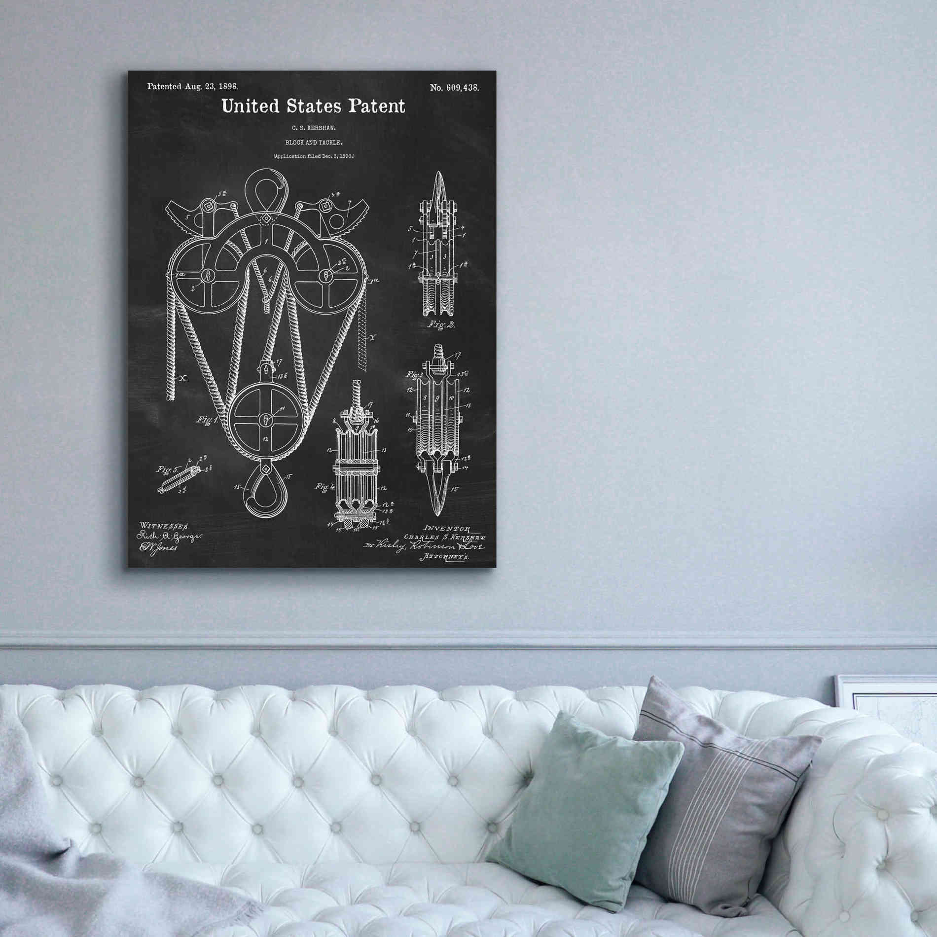 'Block and Tackle Blueprint Patent Chalkboard,' Canvas Wall Art,40 x 54