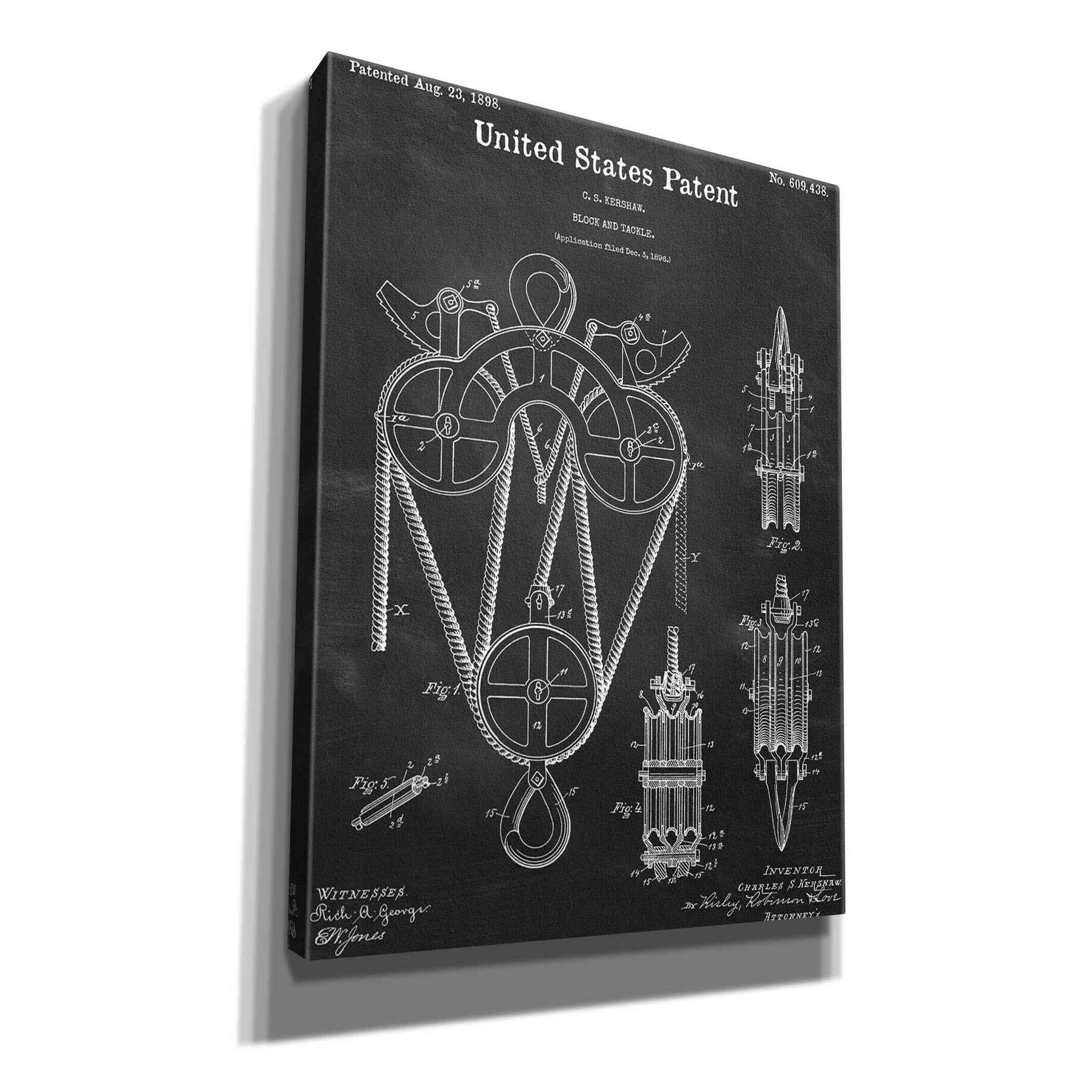 'Block and Tackle Blueprint Patent Chalkboard,' Canvas Wall Art,12x16x1.1x0,18x26x1.1x0,26x34x1.74x0,40x54x1.74x0