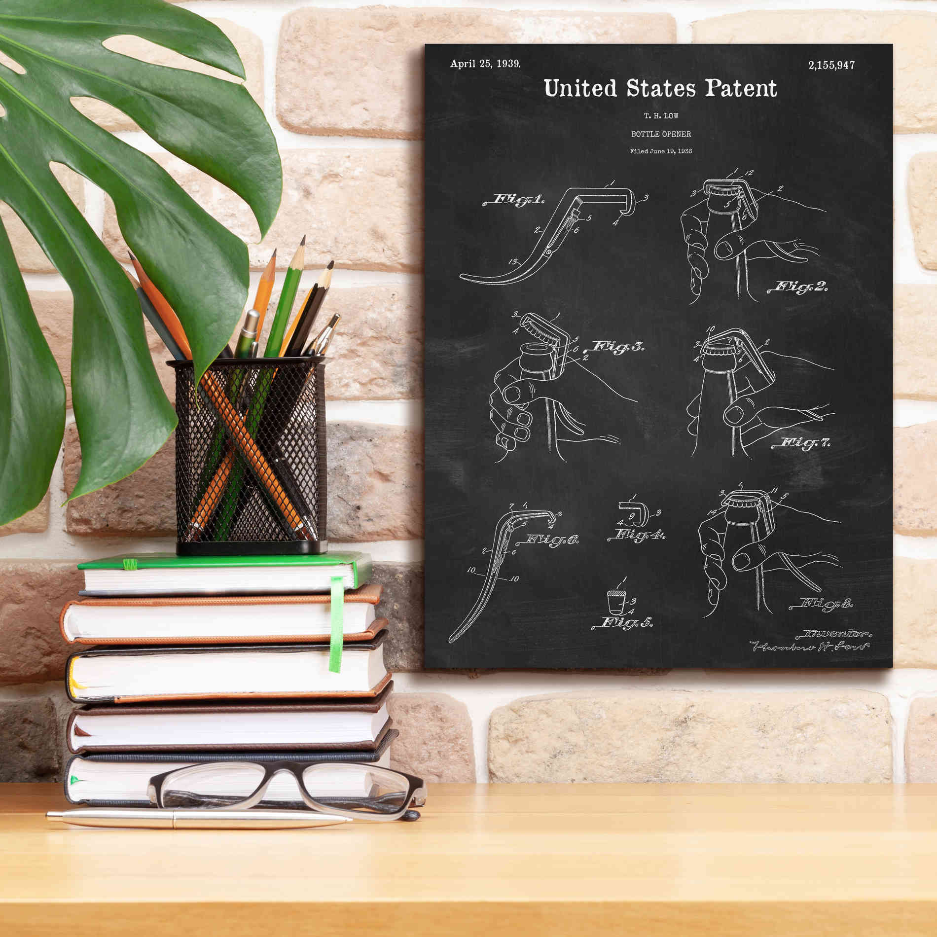 'Bottle Opener Blueprint Patent Chalkboard,' Canvas Wall Art,12 x 16