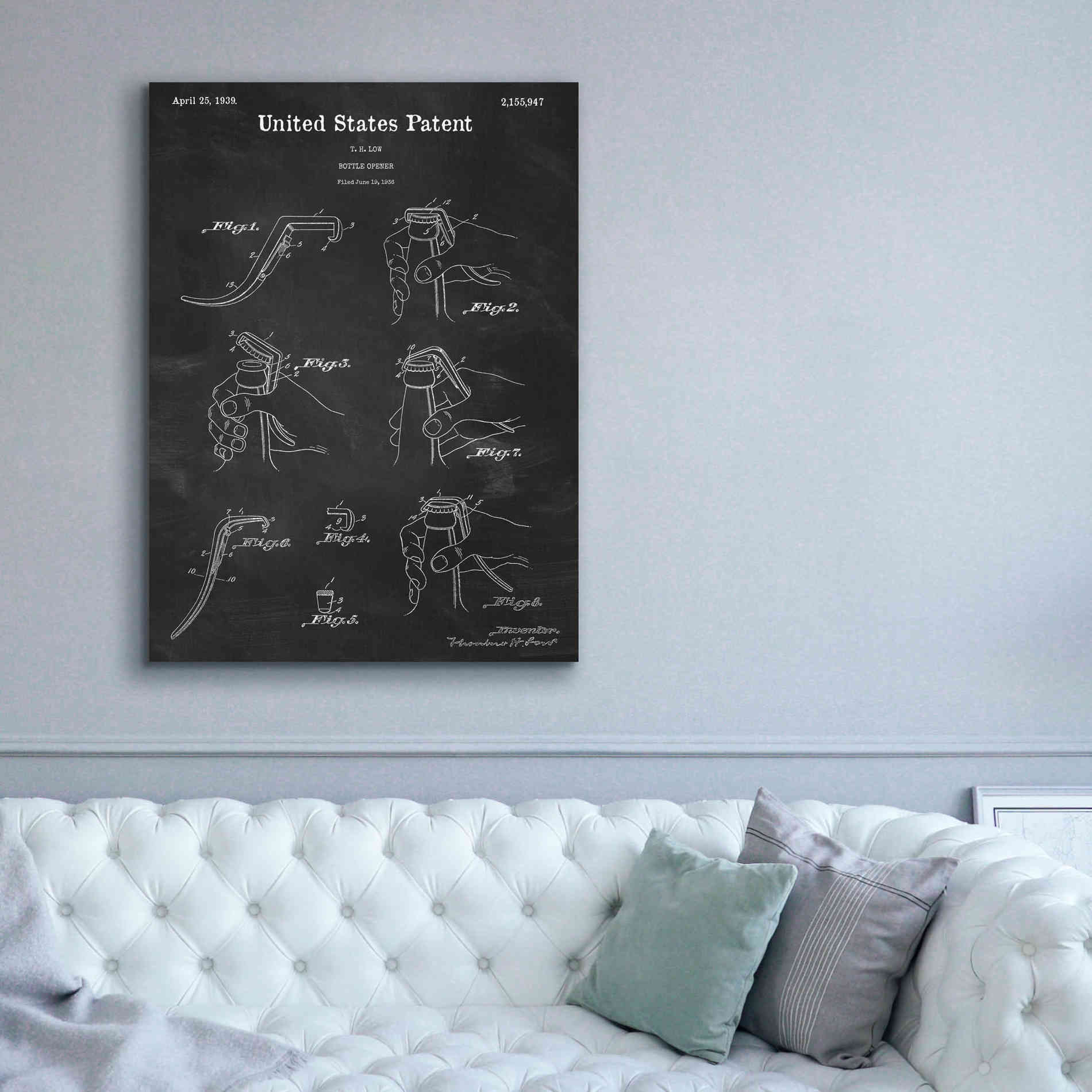 'Bottle Opener Blueprint Patent Chalkboard,' Canvas Wall Art,40 x 54