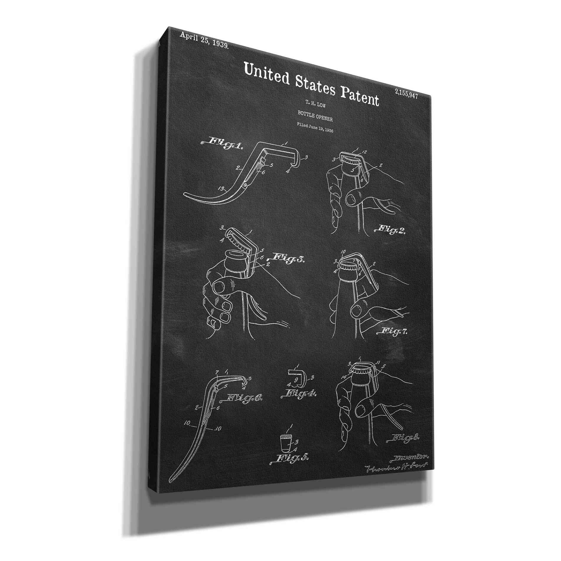 'Bottle Opener Blueprint Patent Chalkboard,' Canvas Wall Art,12x16x1.1x0,18x26x1.1x0,26x34x1.74x0,40x54x1.74x0