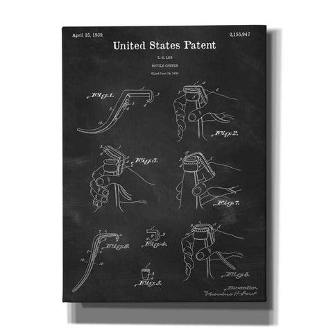 Image of 'Bottle Opener Blueprint Patent Chalkboard,' Canvas Wall Art,12x16x1.1x0,18x26x1.1x0,26x34x1.74x0,40x54x1.74x0