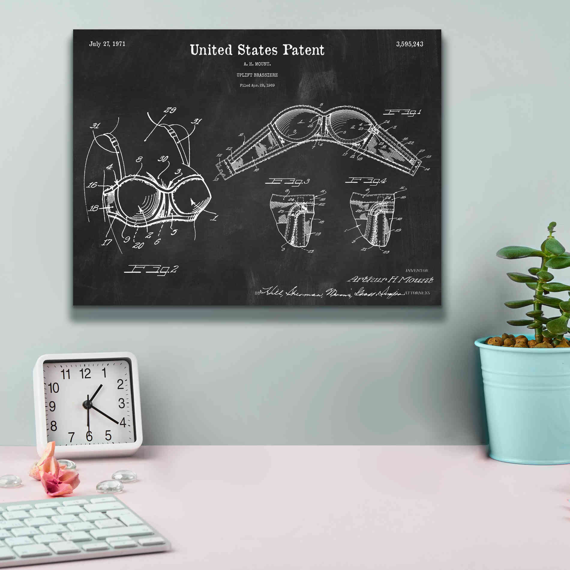 'Push-up Bra Blueprint Patent Chalkboard,' Canvas Wall Art,16 x 12