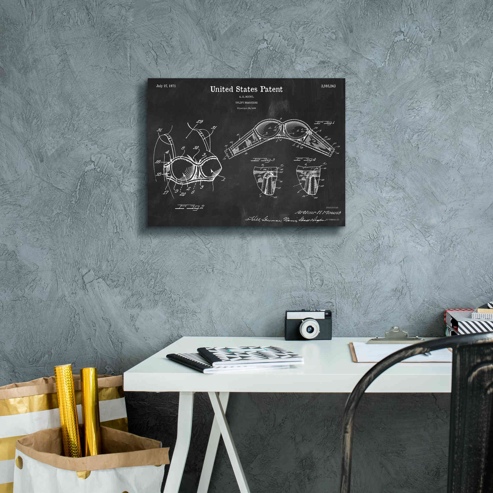 'Push-up Bra Blueprint Patent Chalkboard,' Canvas Wall Art,16 x 12