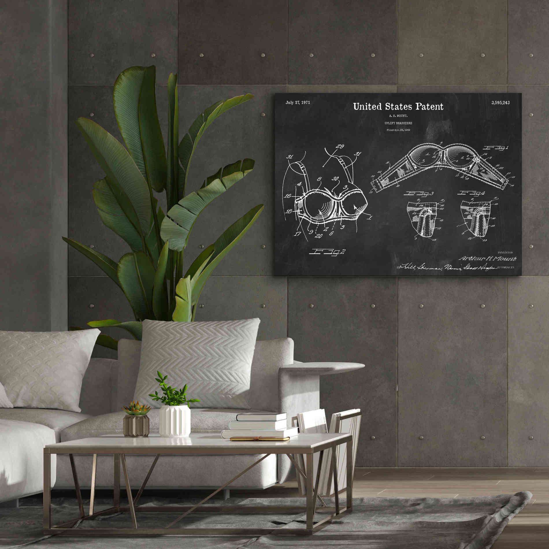 'Push-up Bra Blueprint Patent Chalkboard,' Canvas Wall Art,54 x 40