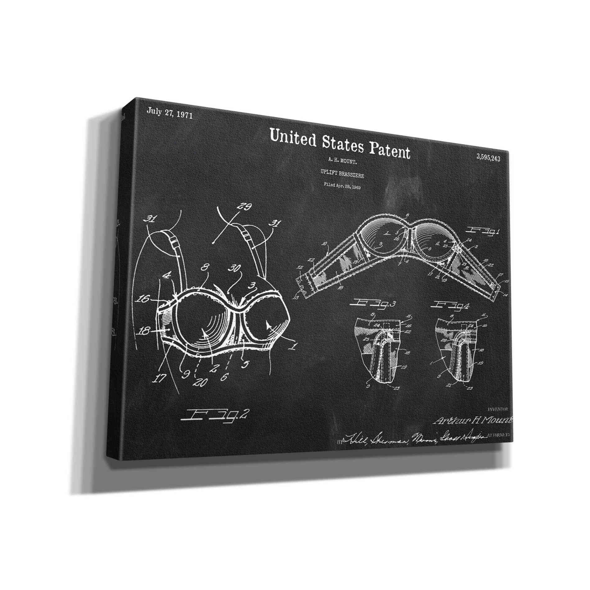 'Push-up Bra Blueprint Patent Chalkboard,' Canvas Wall Art,16x12x1.1x0,26x18x1.1x0,34x26x1.74x0,54x40x1.74x0