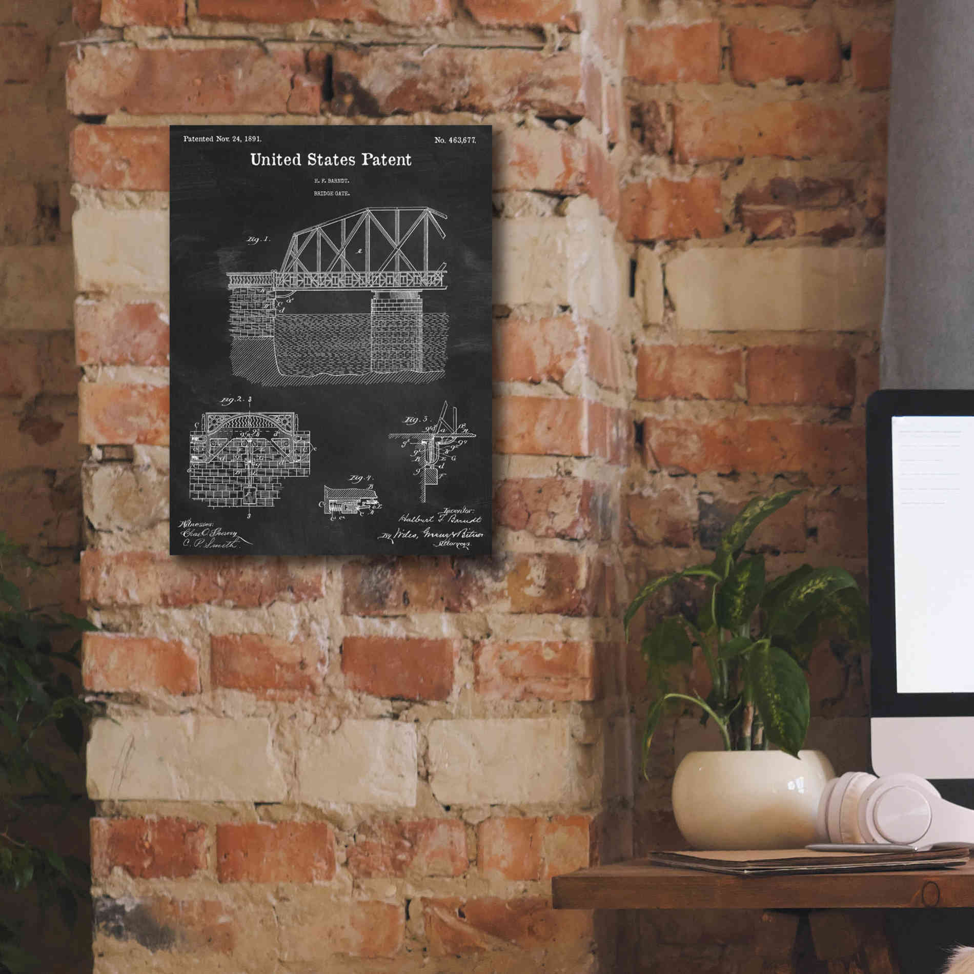 'Bridge Gate Blueprint Patent Chalkboard,' Canvas Wall Art,12 x 16
