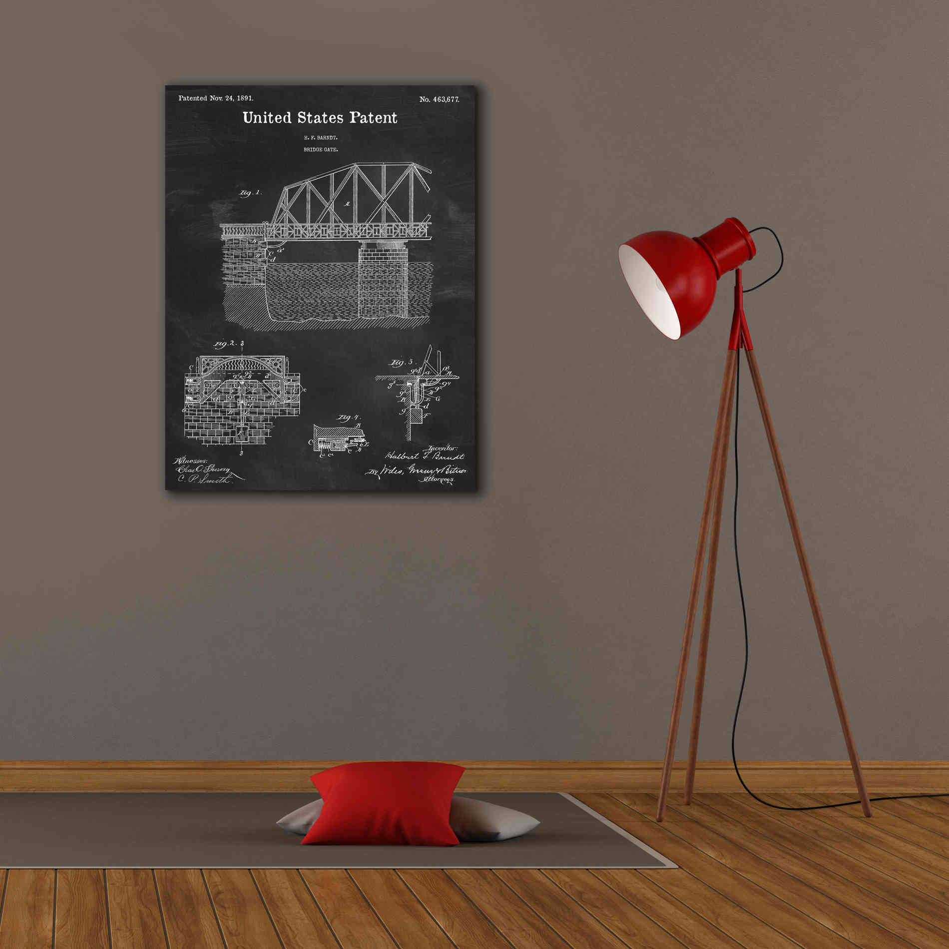 'Bridge Gate Blueprint Patent Chalkboard,' Canvas Wall Art,26 x 34