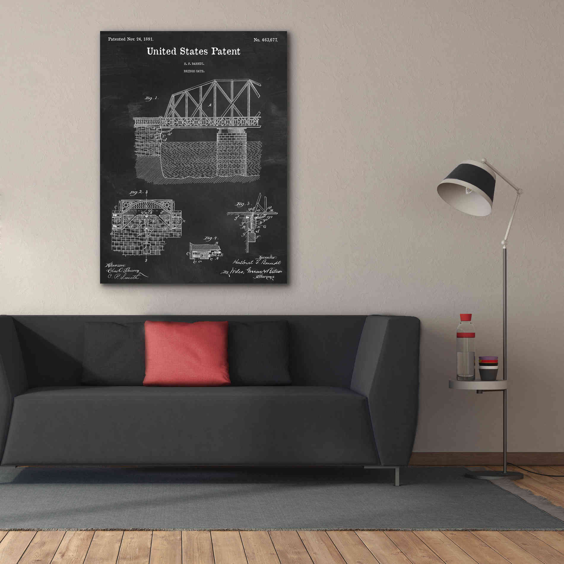 'Bridge Gate Blueprint Patent Chalkboard,' Canvas Wall Art,40 x 54