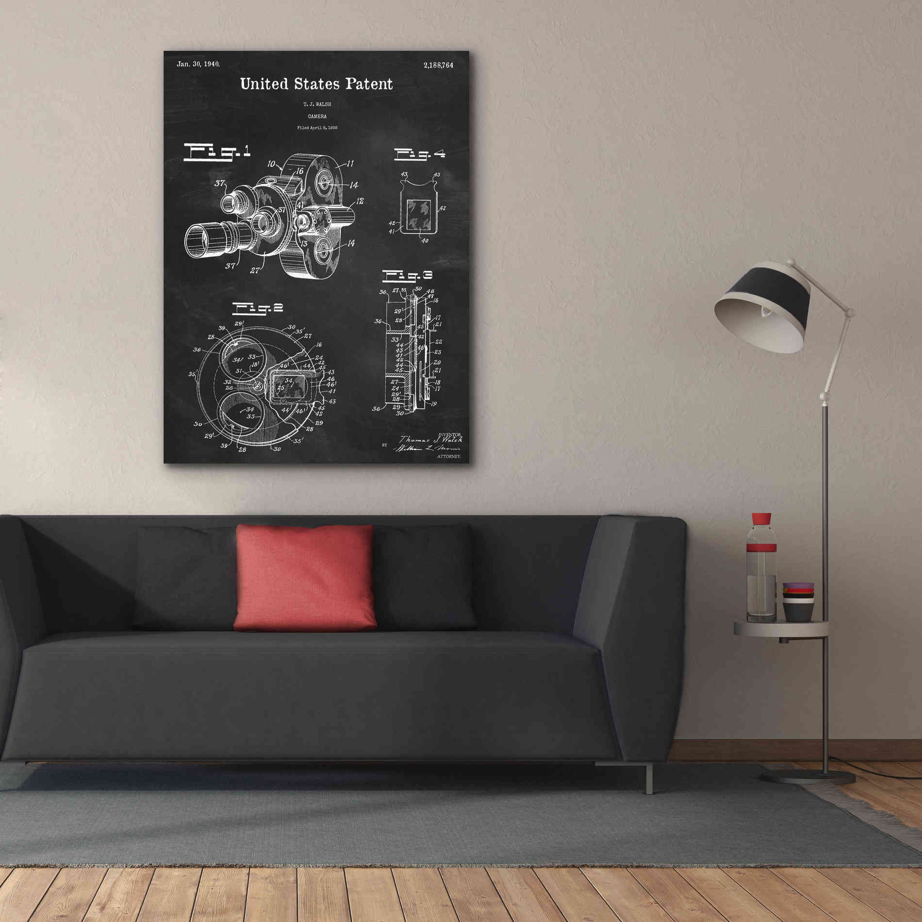 'Film Camera Blueprint Patent Chalkboard,' Canvas Wall Art,40 x 54