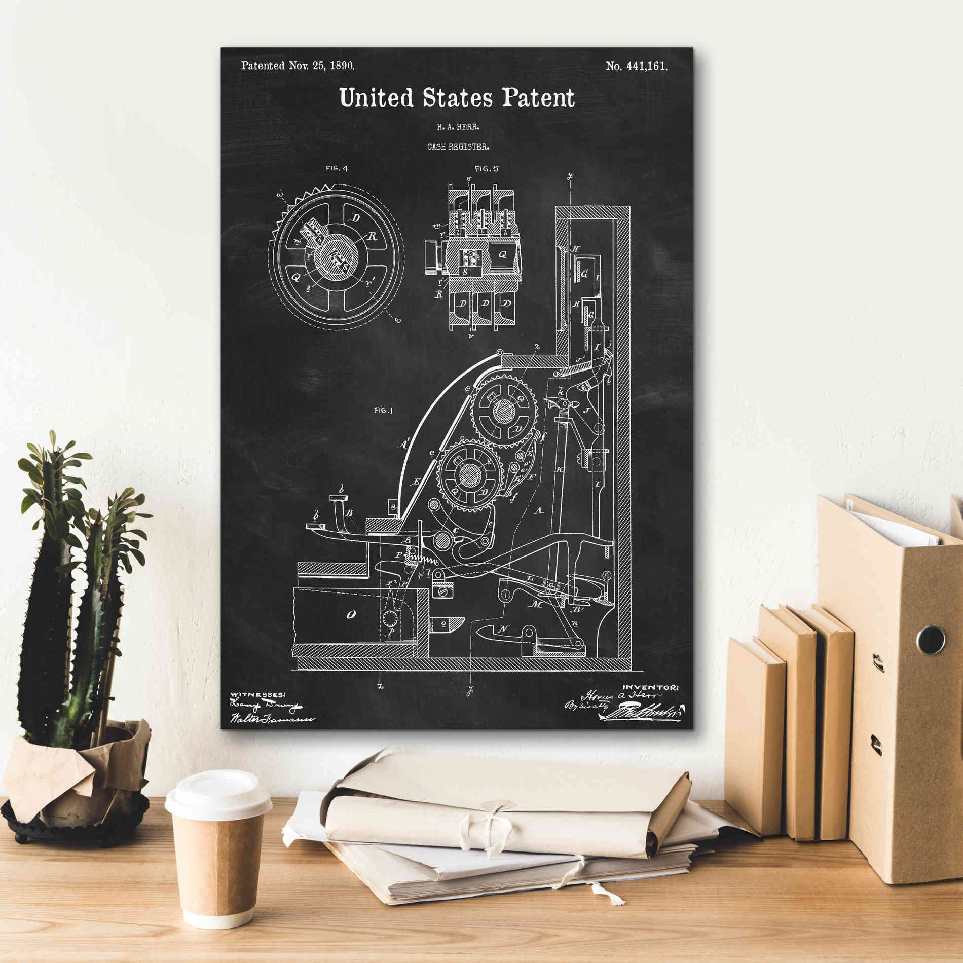 'Cash Register Blueprint Patent Chalkboard,' Canvas Wall Art,18 x 26