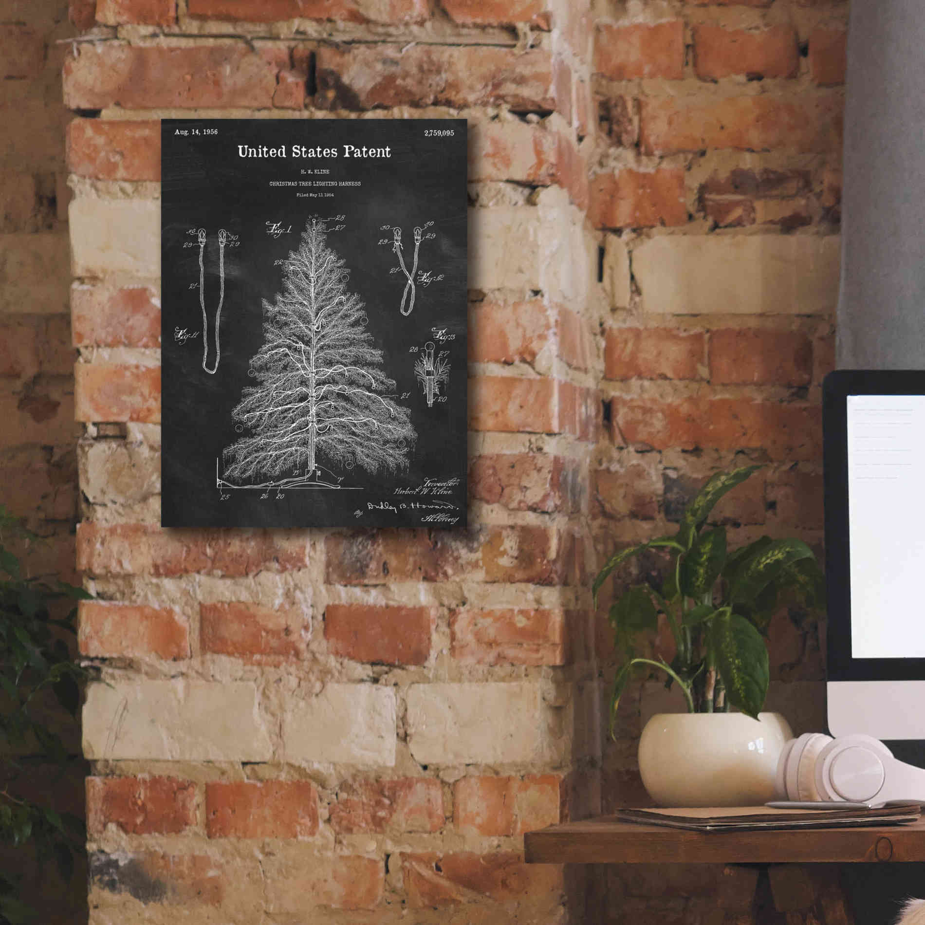 'Artificial Christmas Tree Blueprint Patent Chalkboard,' Canvas Wall Art,12 x 16