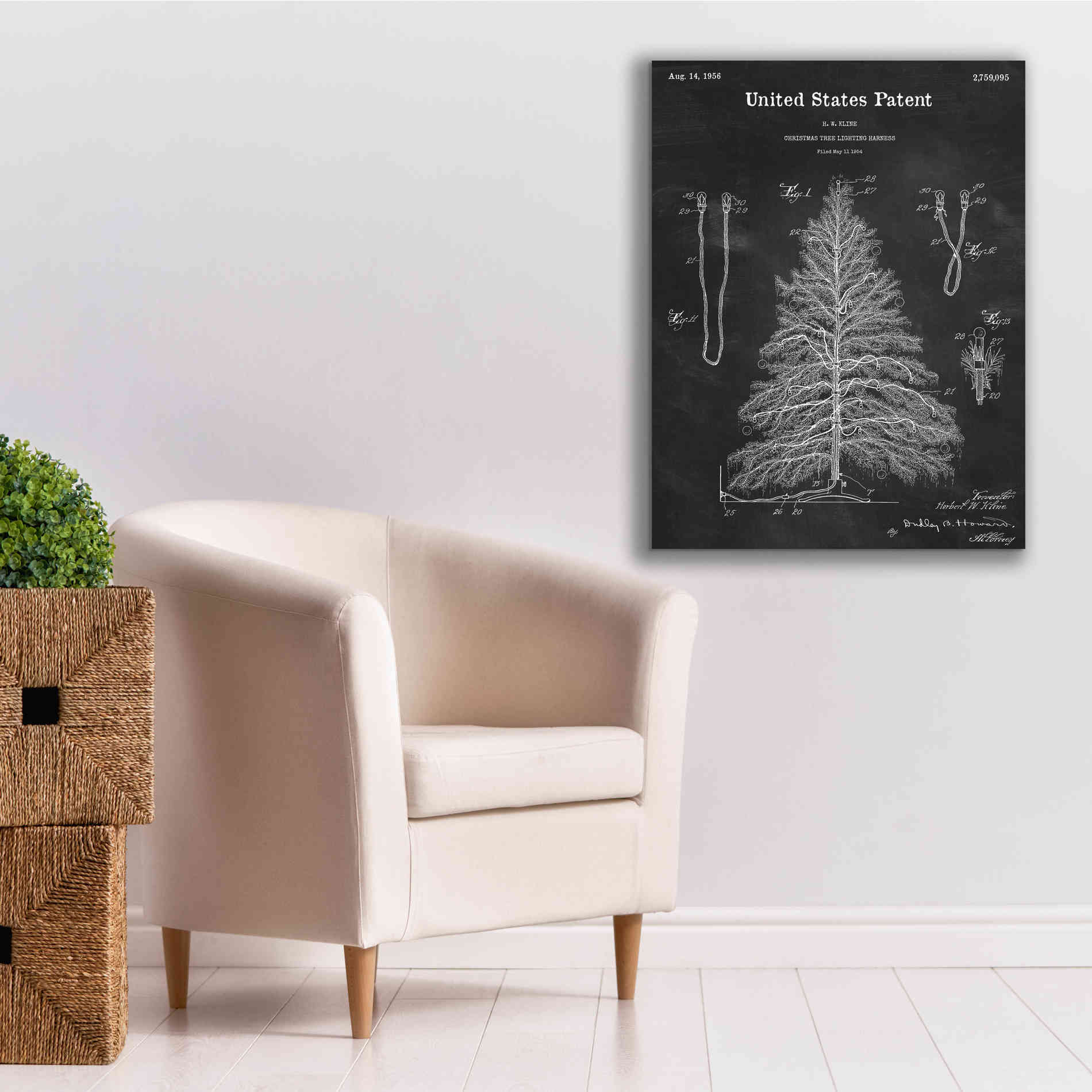 'Artificial Christmas Tree Blueprint Patent Chalkboard,' Canvas Wall Art,26 x 34