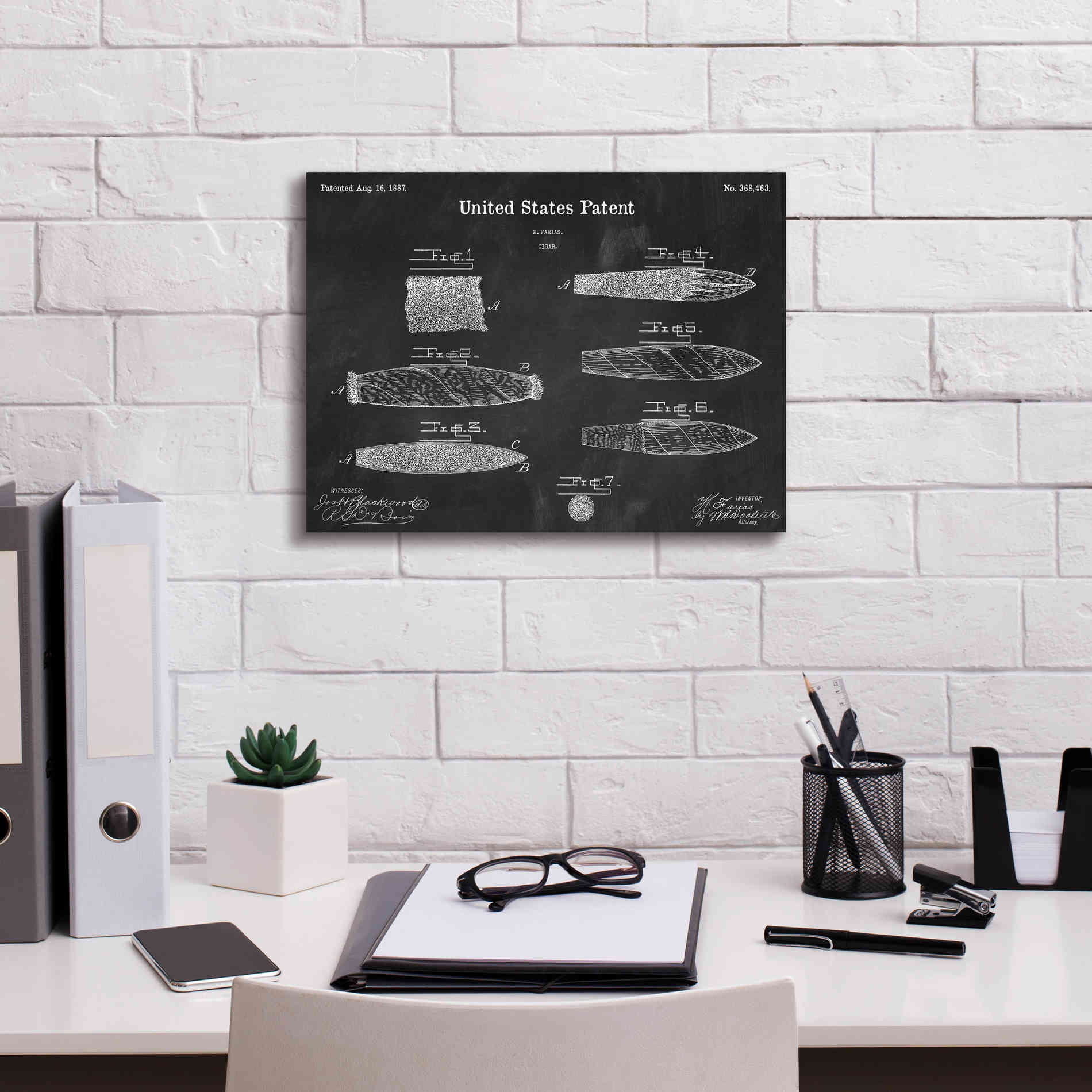 'Cigar Blueprint Patent Chalkboard,' Canvas Wall Art,16 x 12