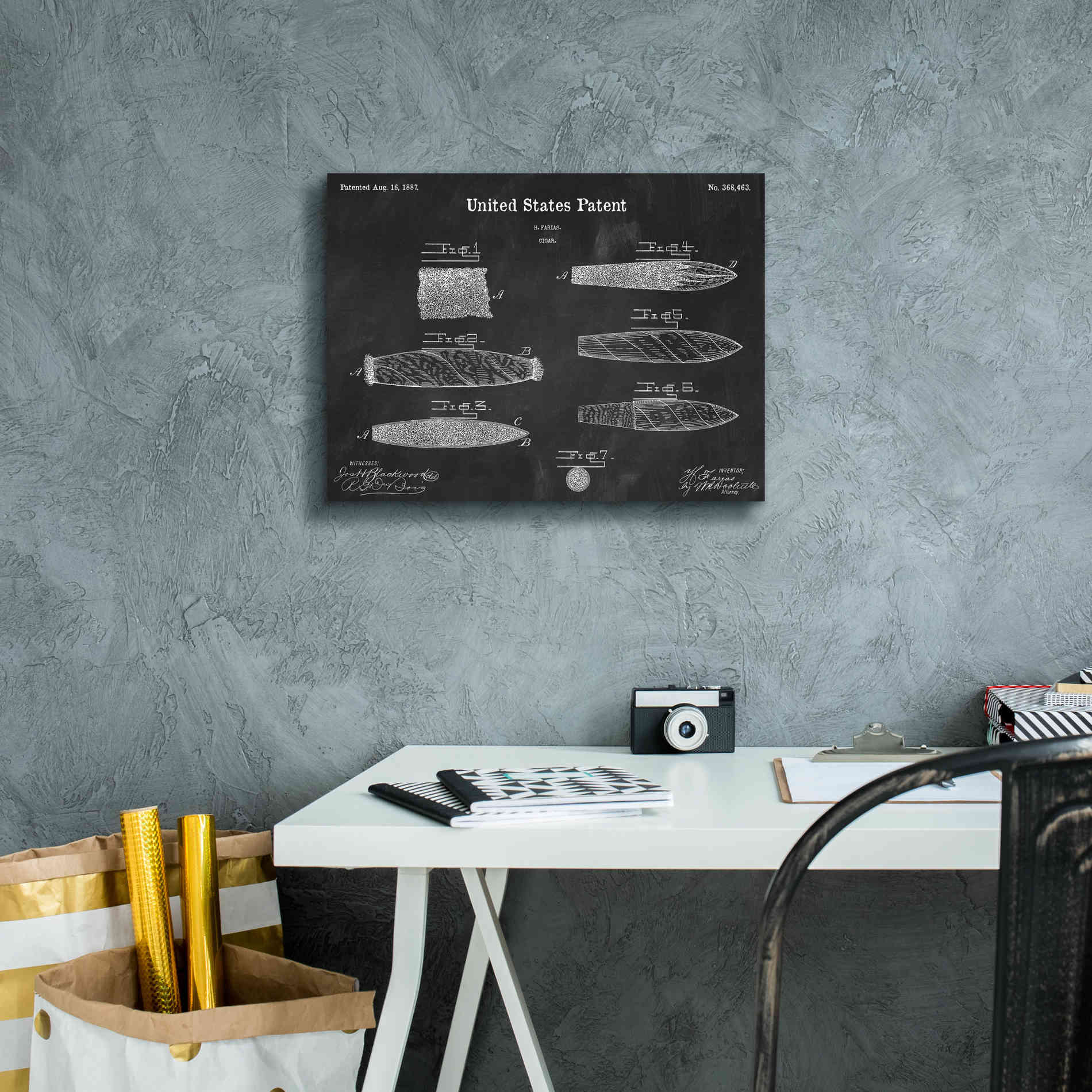 'Cigar Blueprint Patent Chalkboard,' Canvas Wall Art,16 x 12