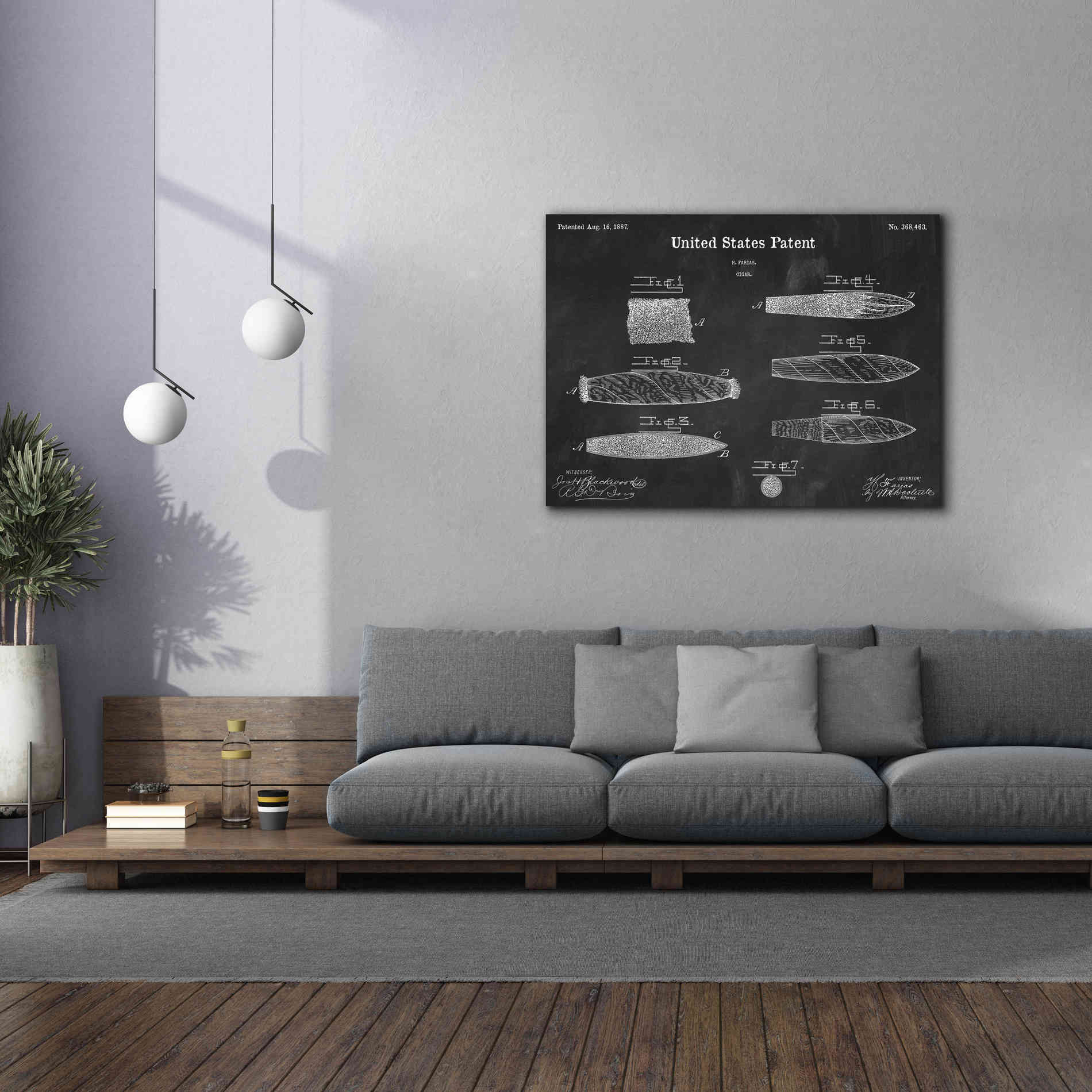 'Cigar Blueprint Patent Chalkboard,' Canvas Wall Art,54 x 40
