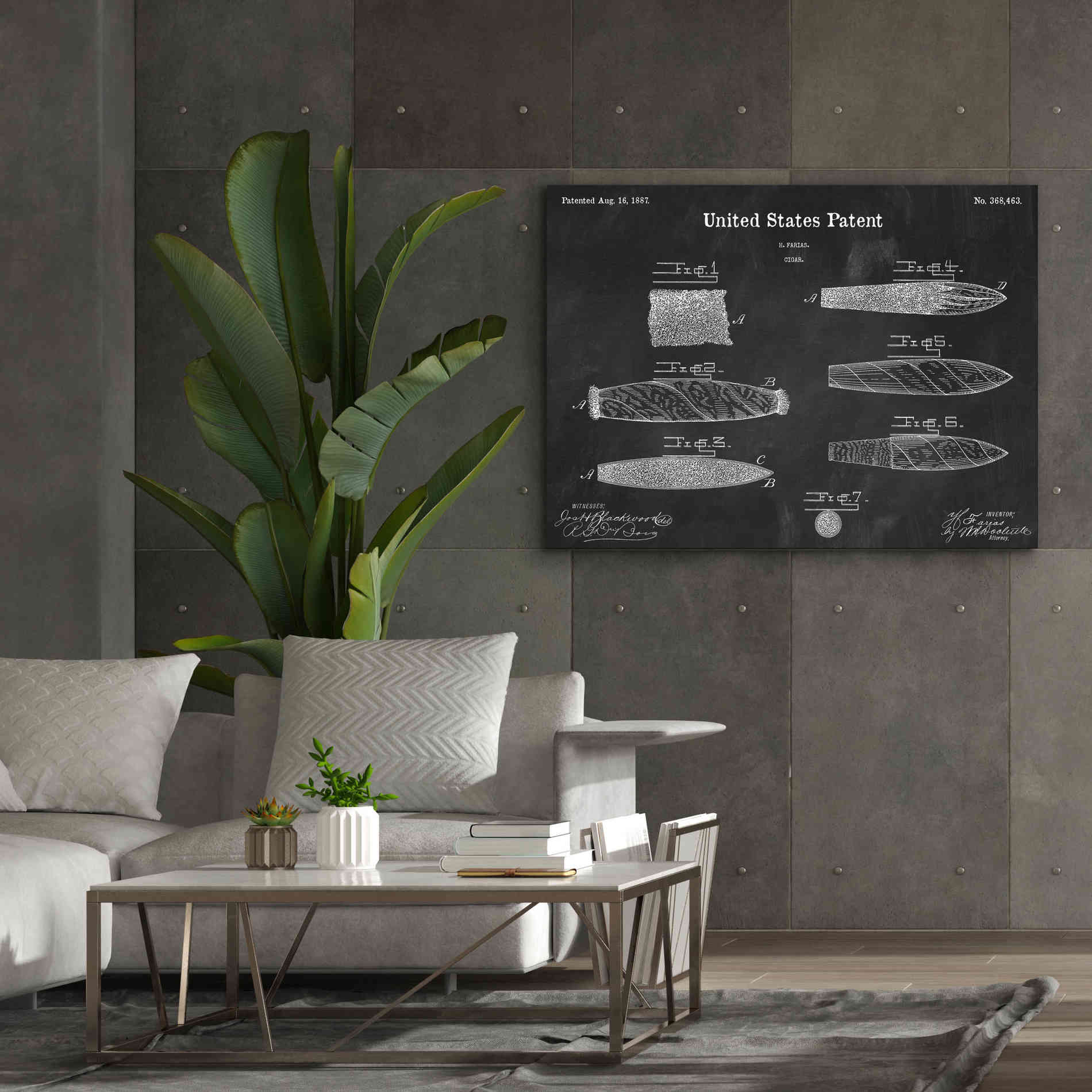 'Cigar Blueprint Patent Chalkboard,' Canvas Wall Art,54 x 40