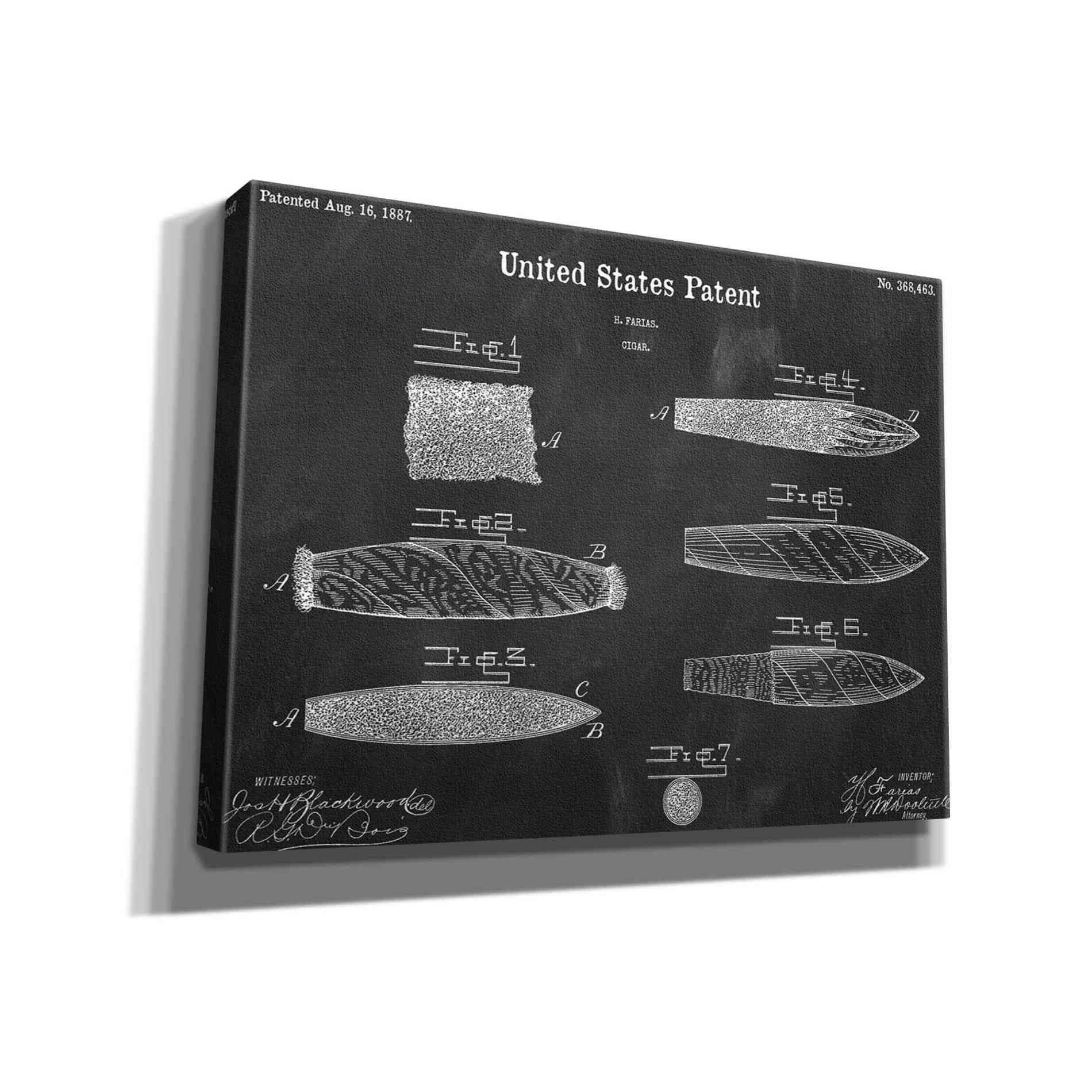 'Cigar Blueprint Patent Chalkboard,' Canvas Wall Art,16x12x1.1x0,26x18x1.1x0,34x26x1.74x0,54x40x1.74x0