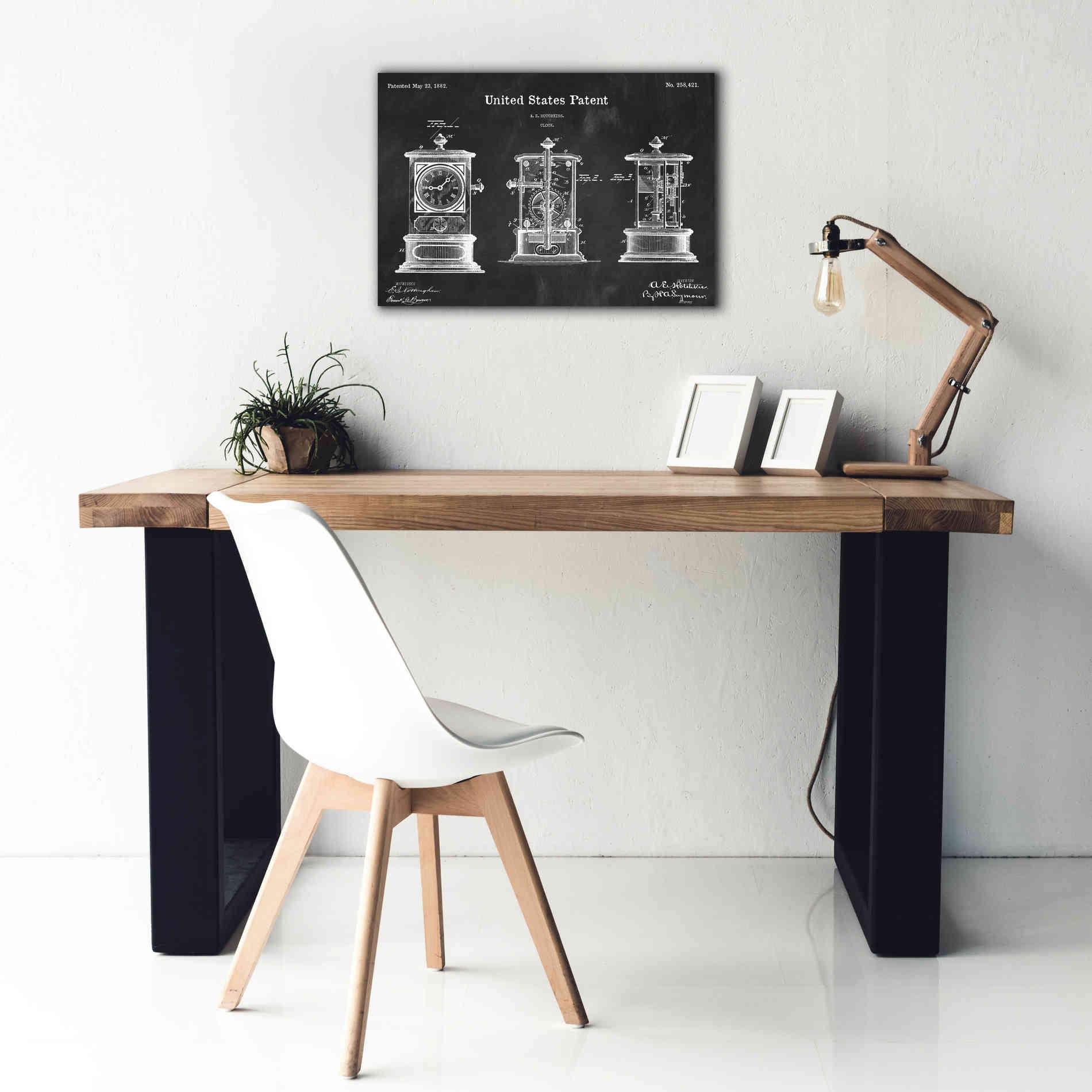 'Clock Blueprint Patent Chalkboard,' Canvas Wall Art,26 x 18