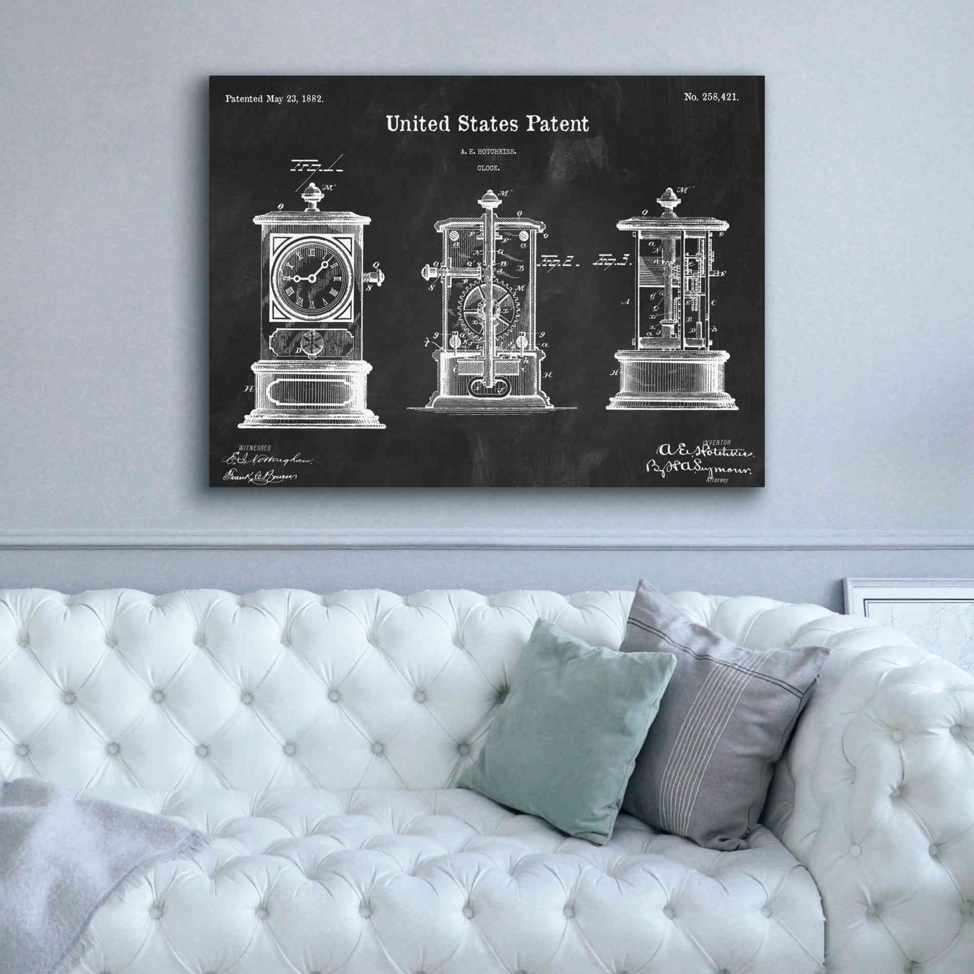 'Clock Blueprint Patent Chalkboard,' Canvas Wall Art,54 x 40