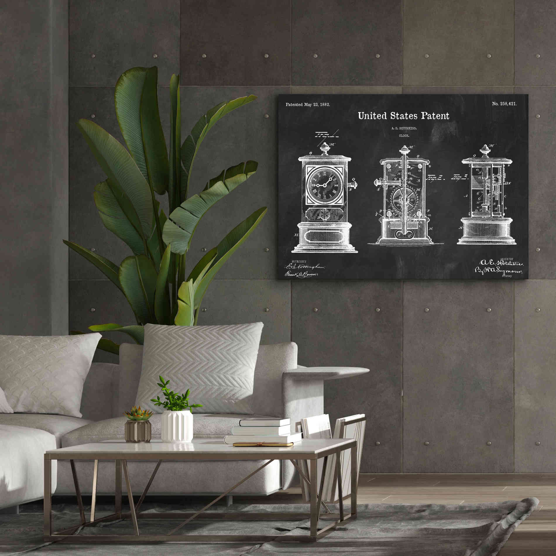 'Clock Blueprint Patent Chalkboard,' Canvas Wall Art,54 x 40