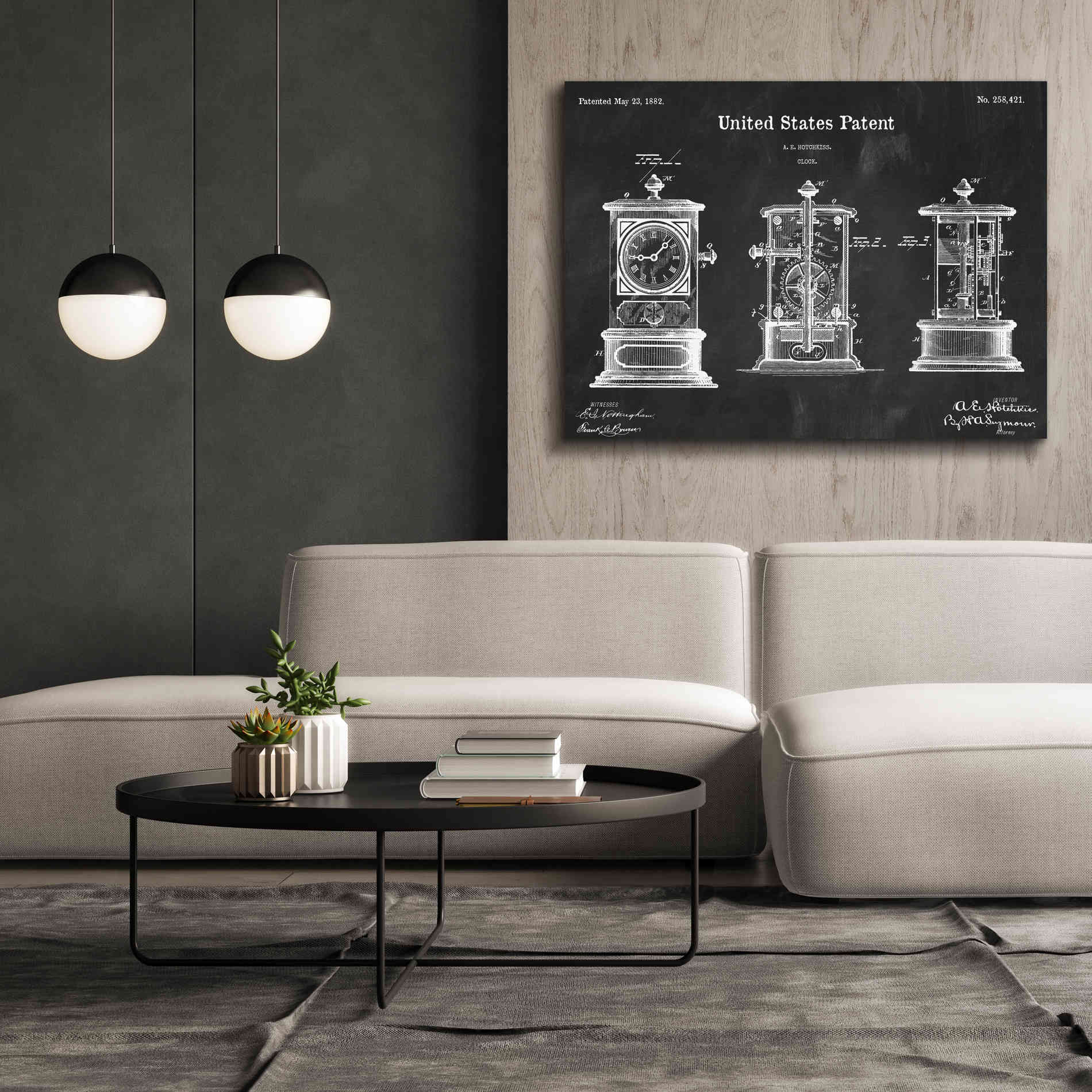 'Clock Blueprint Patent Chalkboard,' Canvas Wall Art,54 x 40
