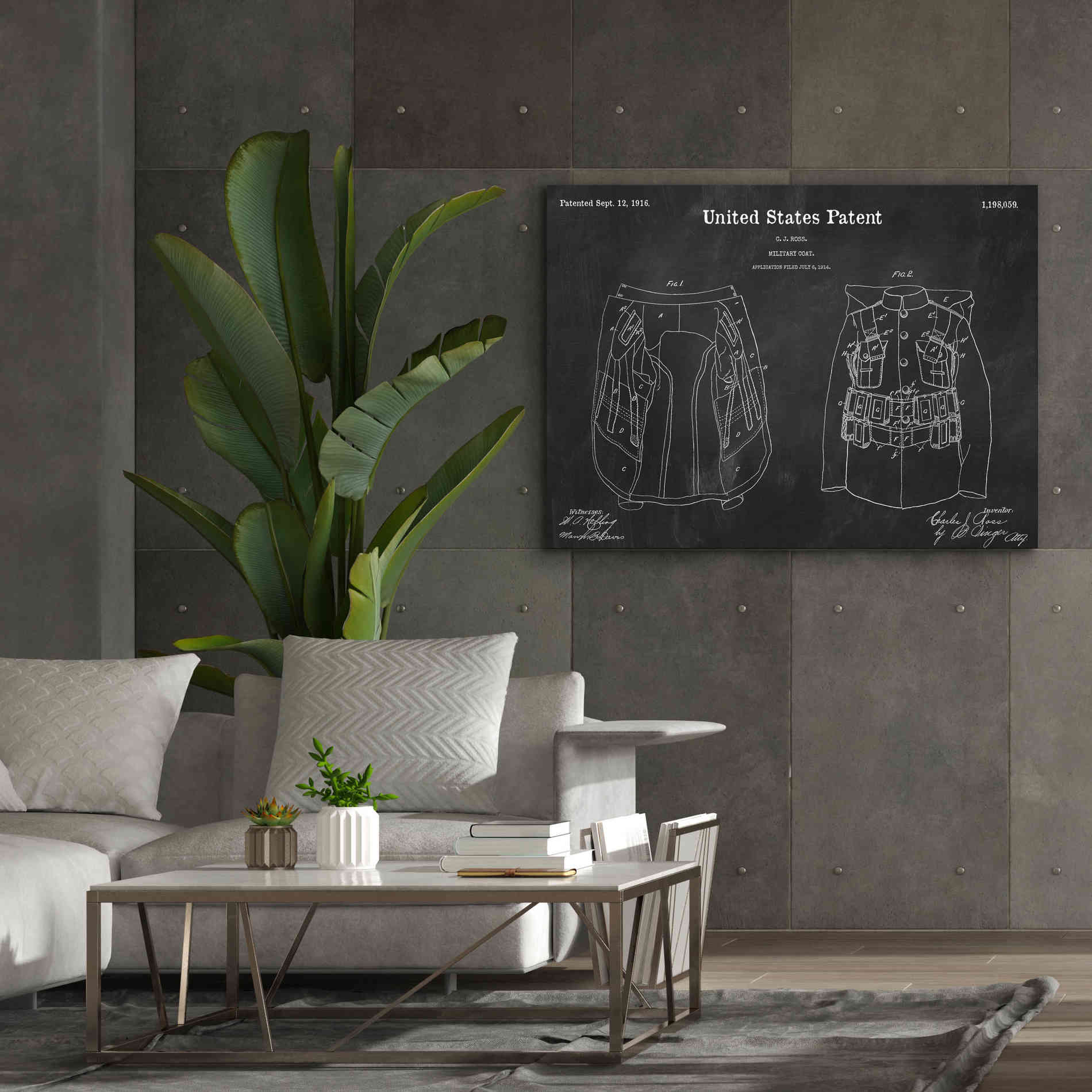 'Military Coat Blueprint Patent Chalkboard,' Canvas Wall Art,54 x 40