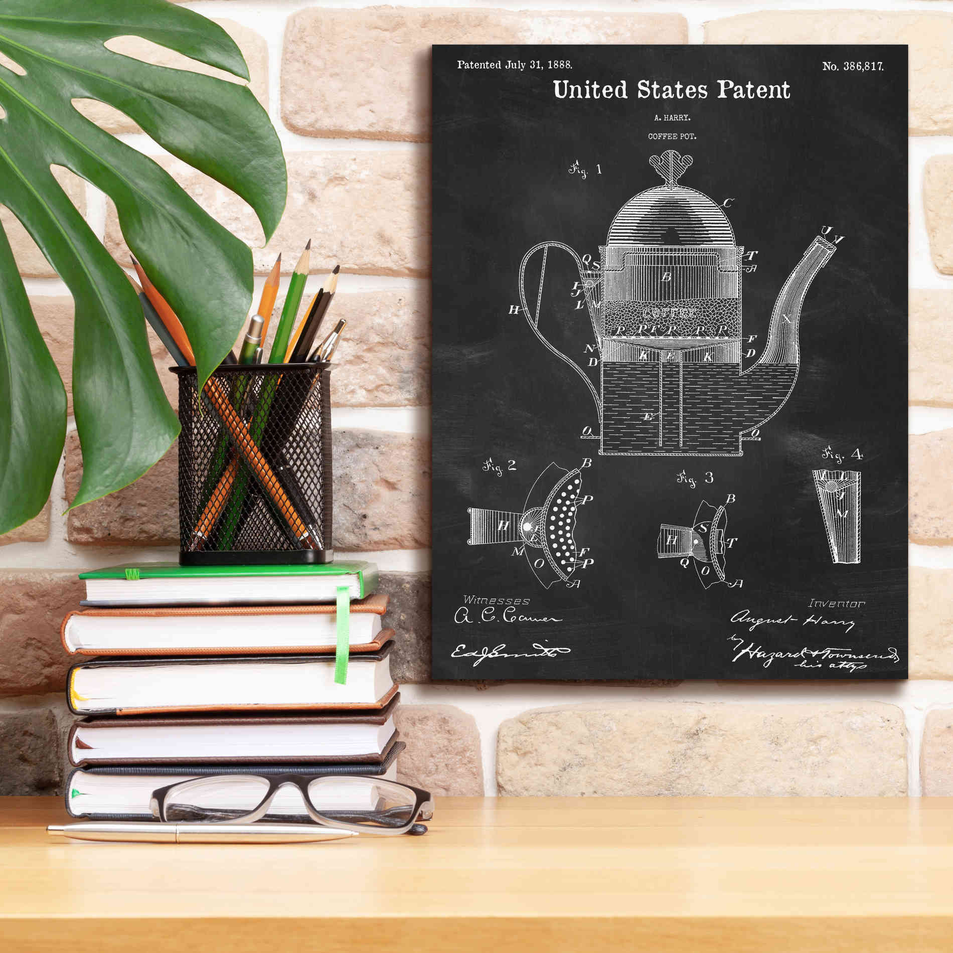 'Coffee Pot Blueprint Patent Chalkboard,' Canvas Wall Art,12 x 16