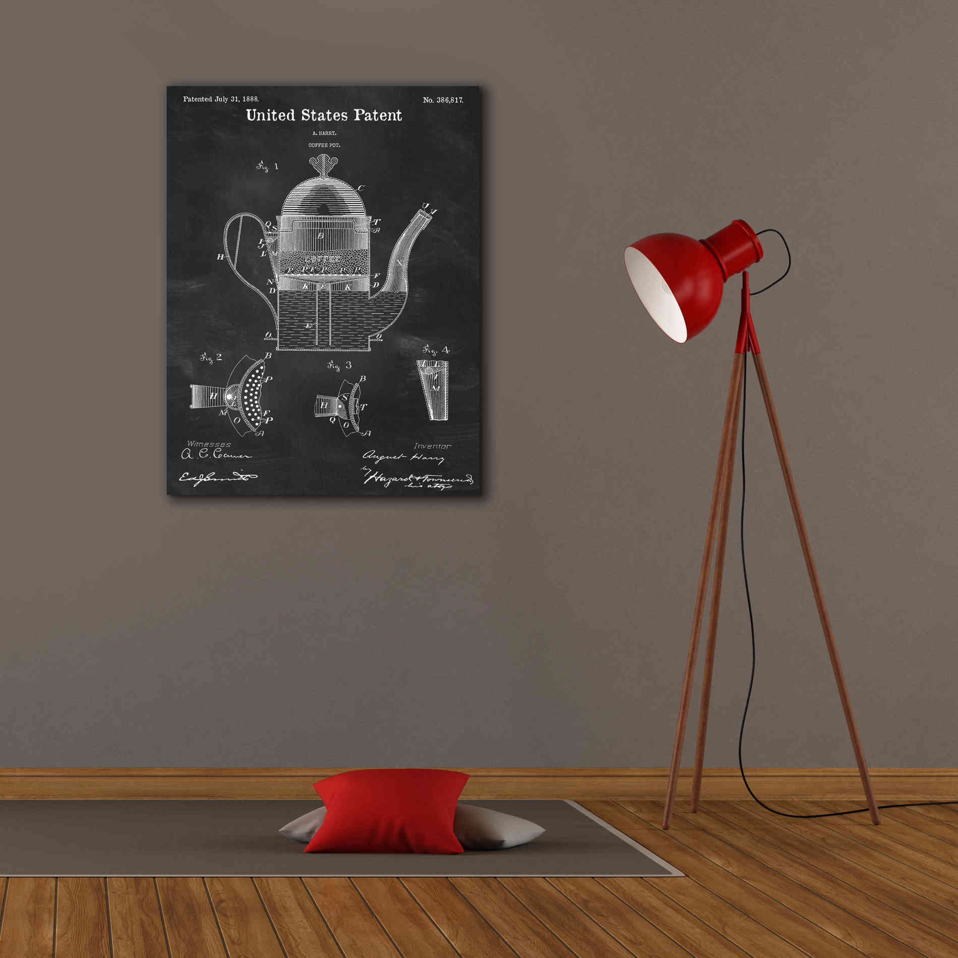 'Coffee Pot Blueprint Patent Chalkboard,' Canvas Wall Art,26 x 34