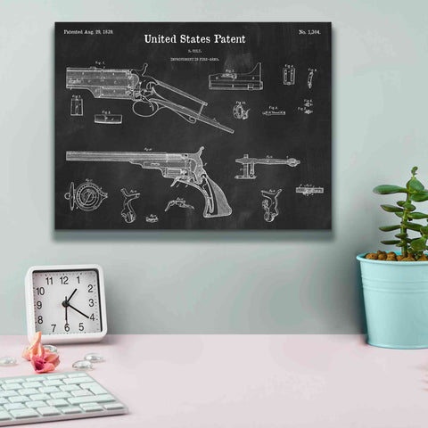 Image of 'Colt Revolver Blueprint Patent Chalkboard,' Canvas Wall Art,16 x 12