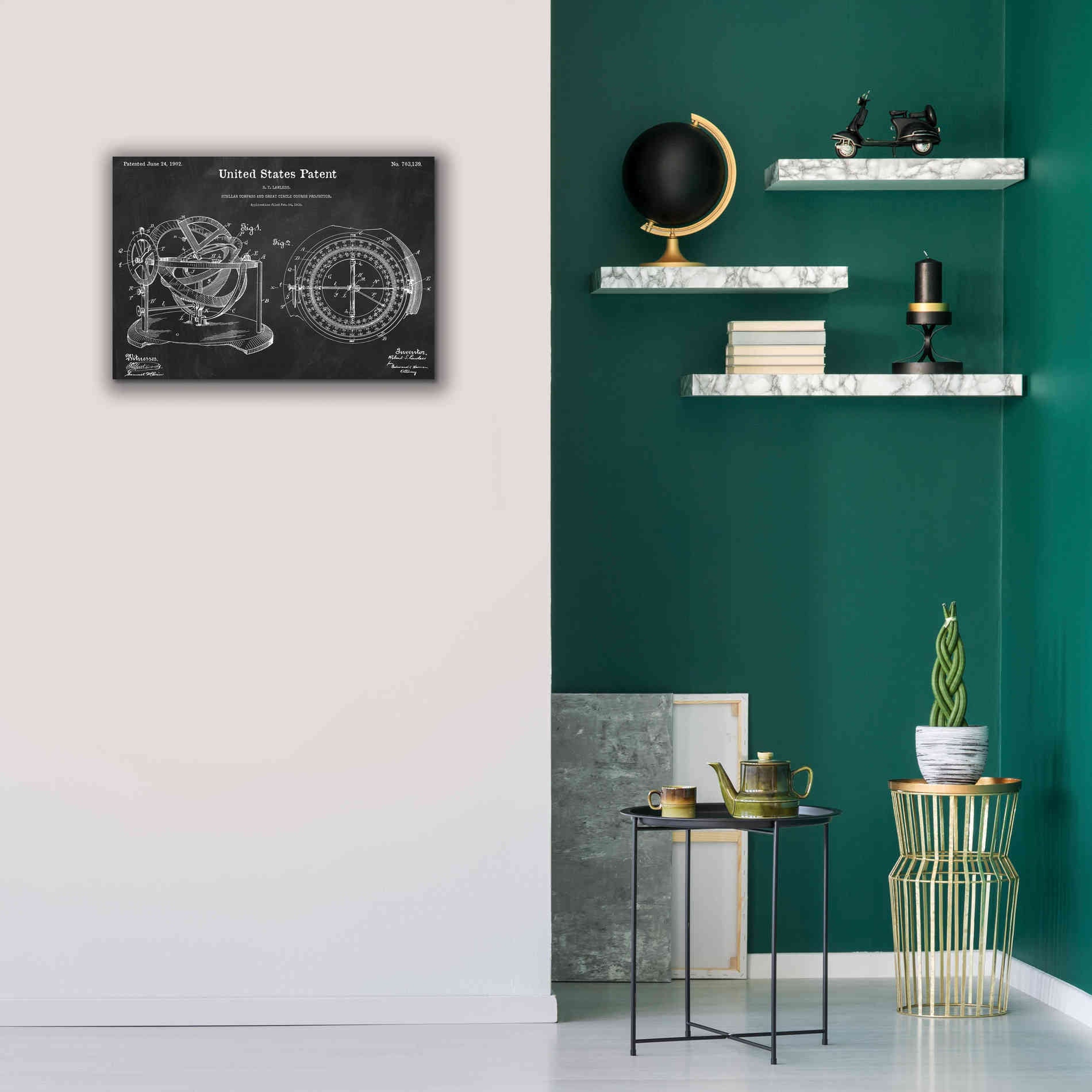 'Stellar Compass Blueprint Patent Chalkboard,' Canvas Wall Art,26 x 18
