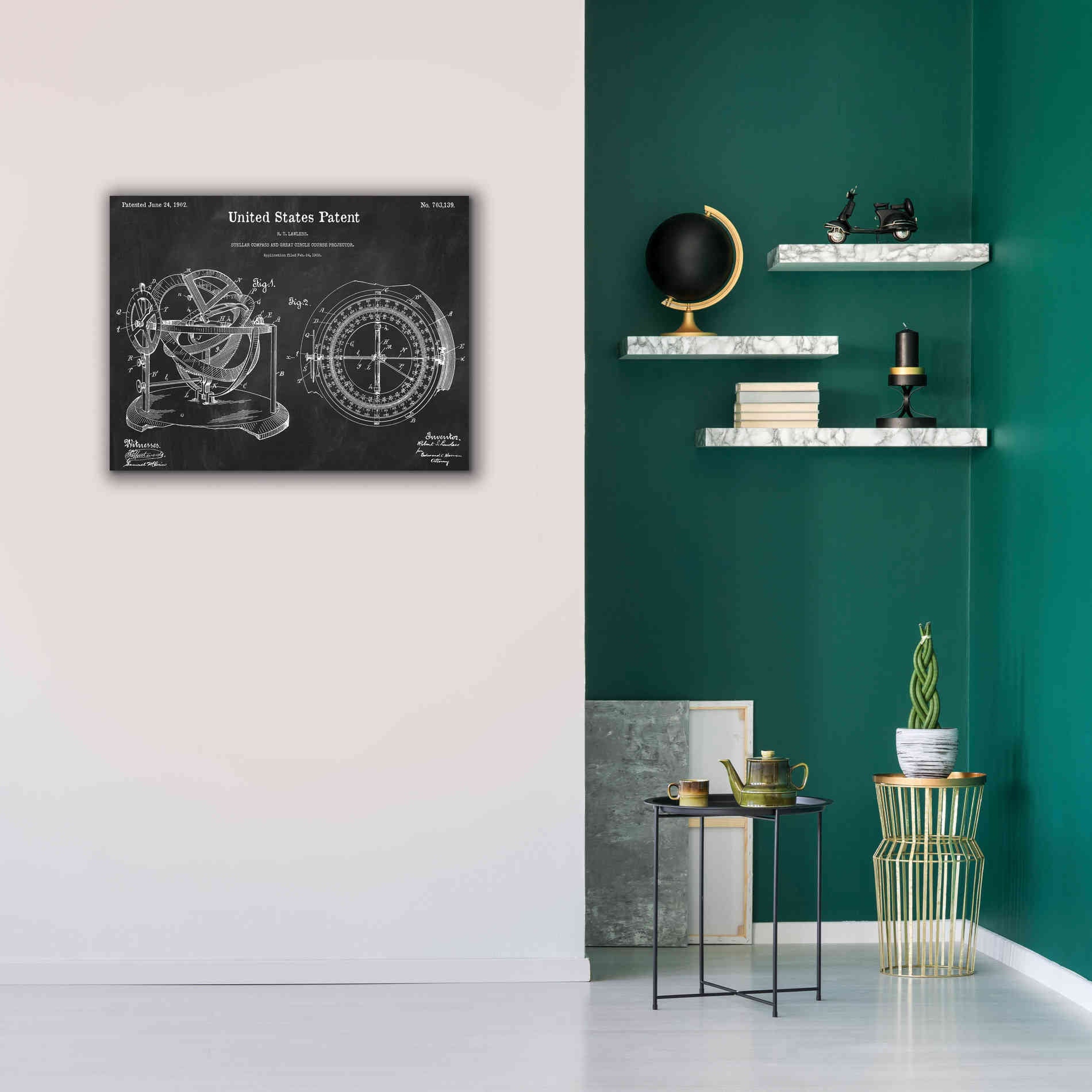 'Stellar Compass Blueprint Patent Chalkboard,' Canvas Wall Art,34 x 26