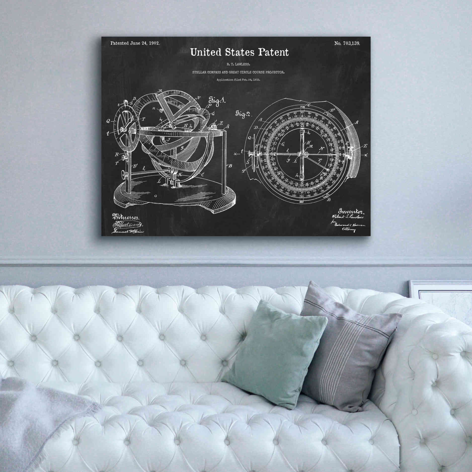 'Stellar Compass Blueprint Patent Chalkboard,' Canvas Wall Art,54 x 40