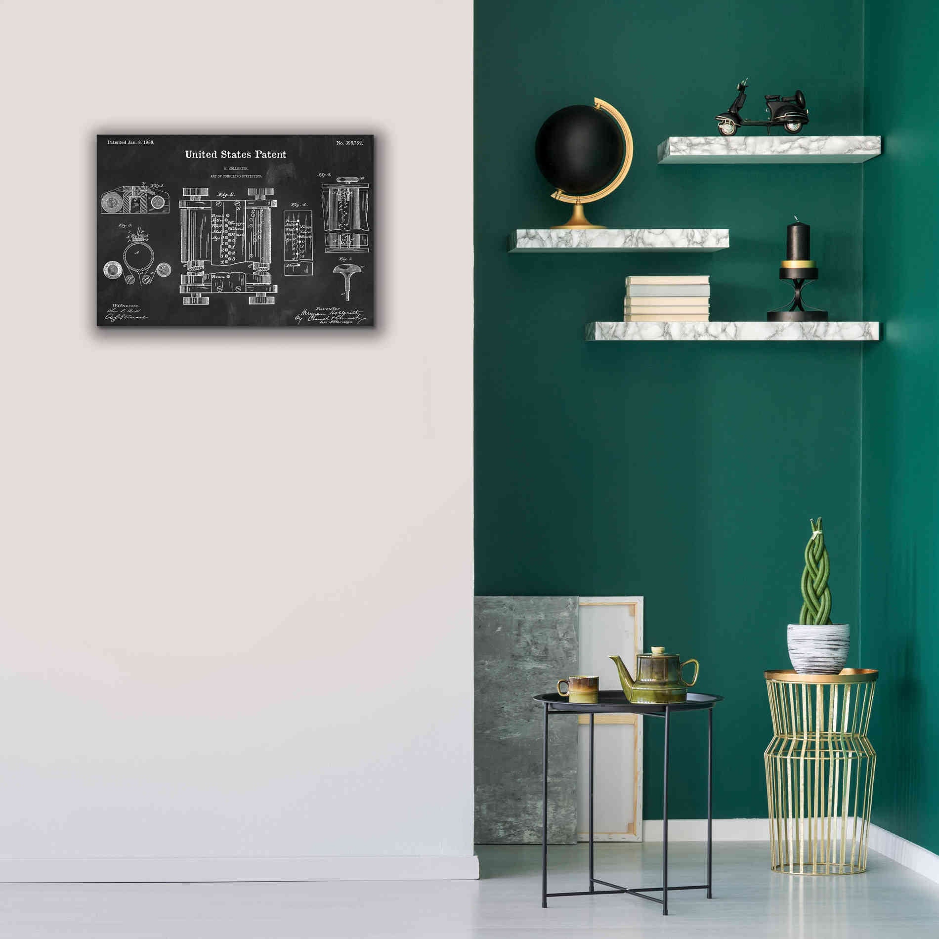 'Tubular Machine Blueprint Patent Chalkboard,' Canvas Wall Art,26 x 18