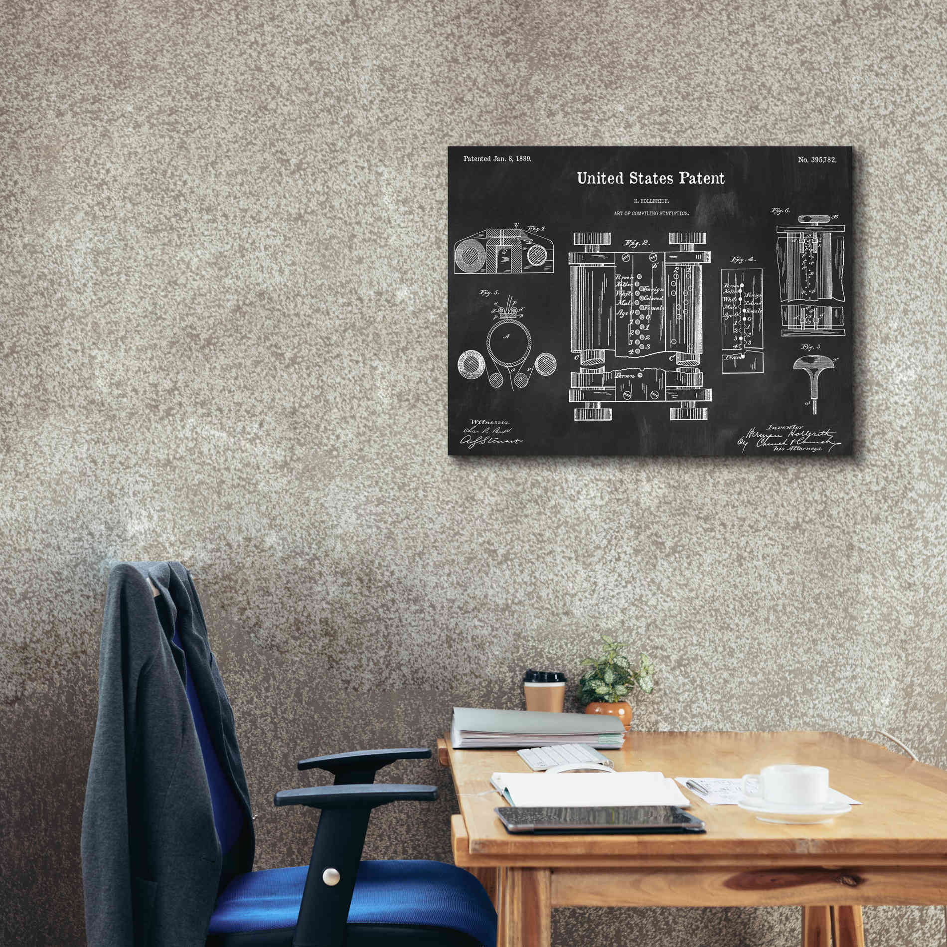 'Tubular Machine Blueprint Patent Chalkboard,' Canvas Wall Art,34 x 26