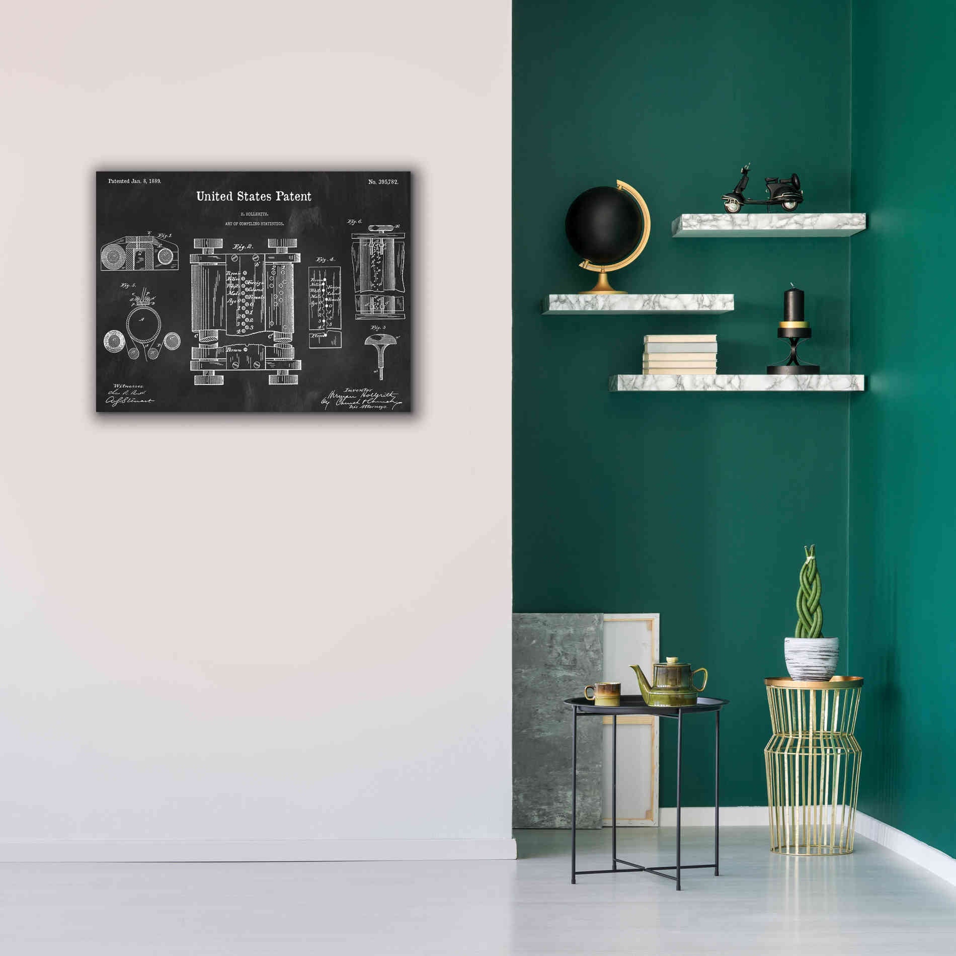 'Tubular Machine Blueprint Patent Chalkboard,' Canvas Wall Art,34 x 26