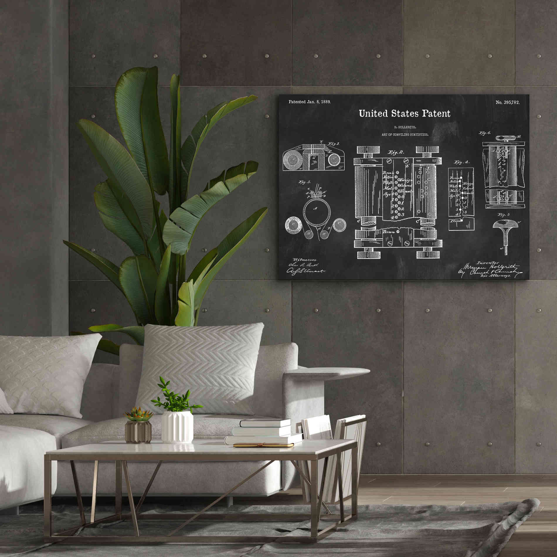 'Tubular Machine Blueprint Patent Chalkboard,' Canvas Wall Art,54 x 40