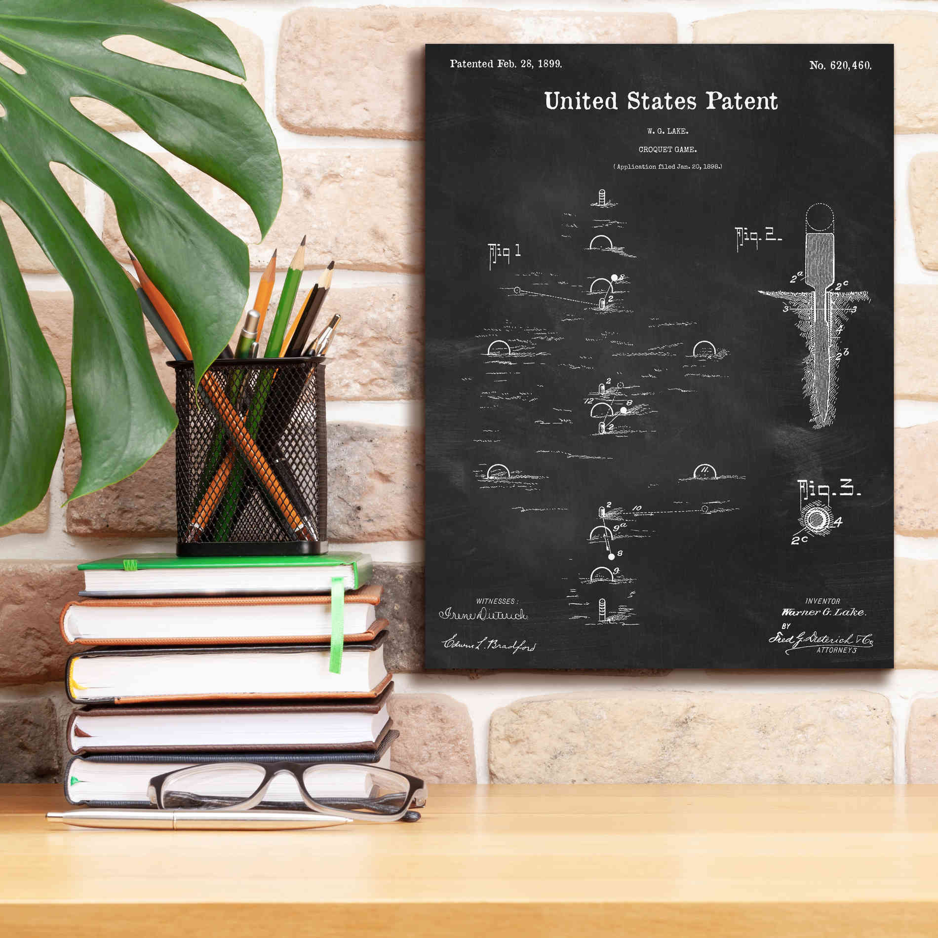 'Croquet Blueprint Patent Chalkboard,' Canvas Wall Art,12 x 16