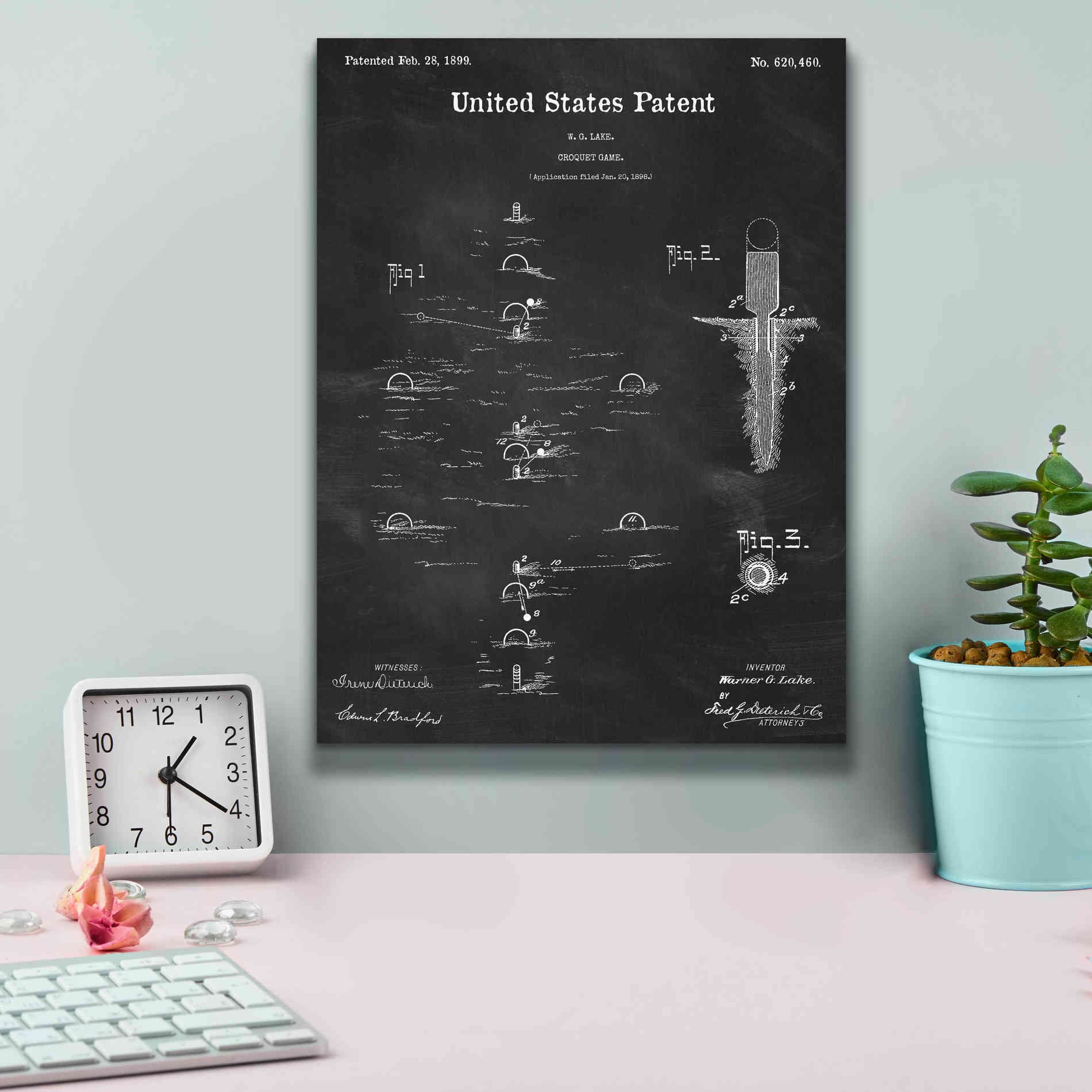 'Croquet Blueprint Patent Chalkboard,' Canvas Wall Art,12 x 16