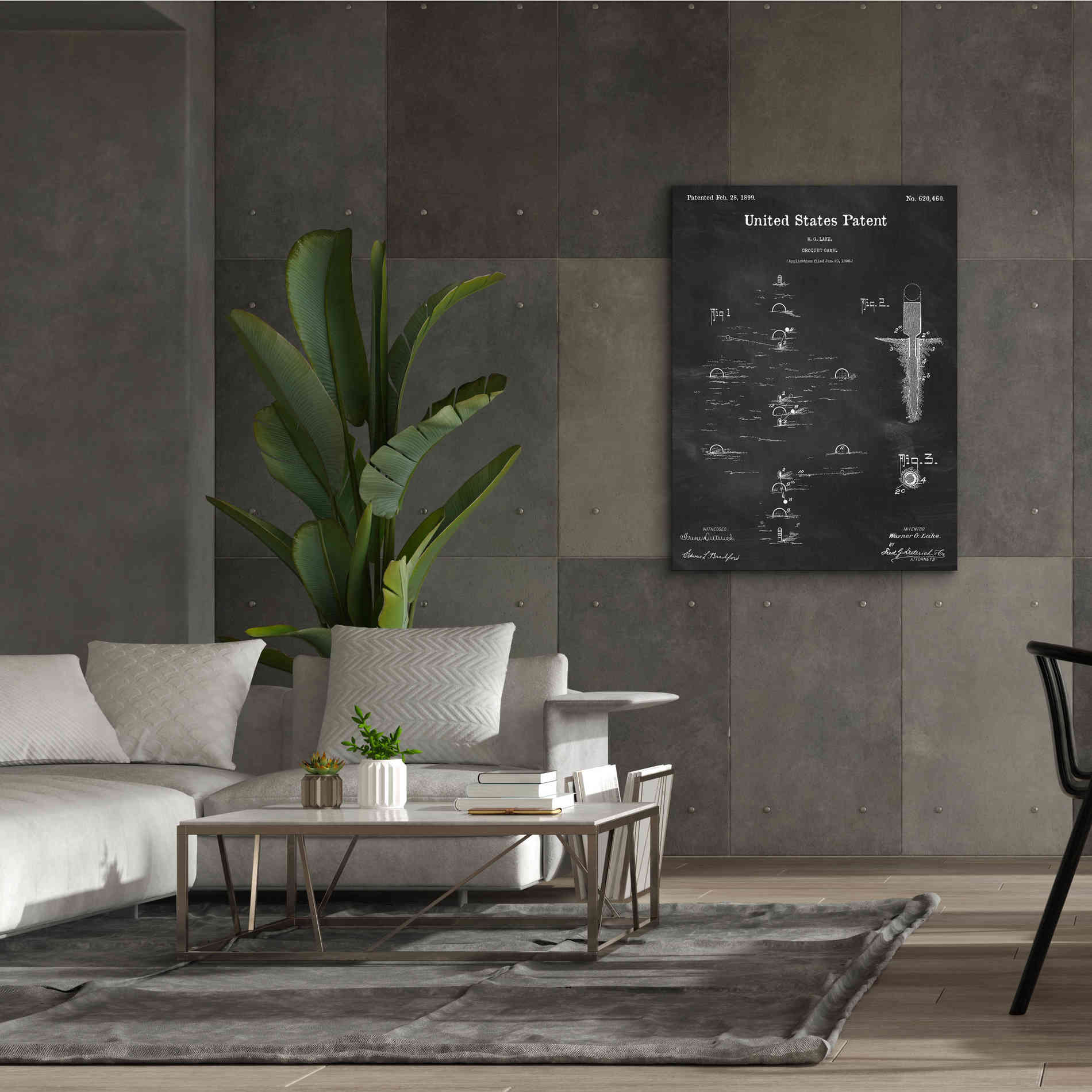 'Croquet Blueprint Patent Chalkboard,' Canvas Wall Art,40 x 54