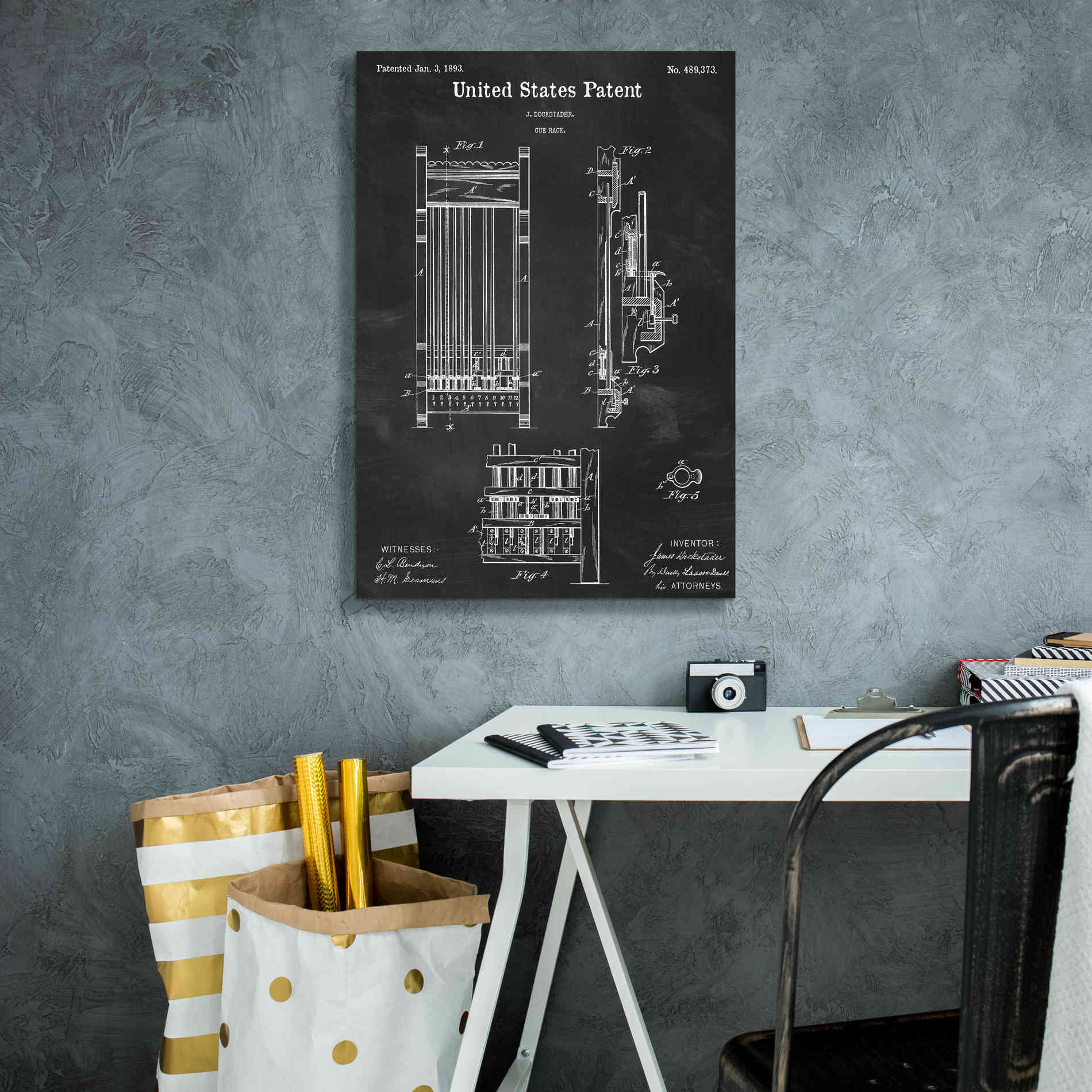 'Cue Rack Blueprint Patent Chalkboard,' Canvas Wall Art,18 x 26