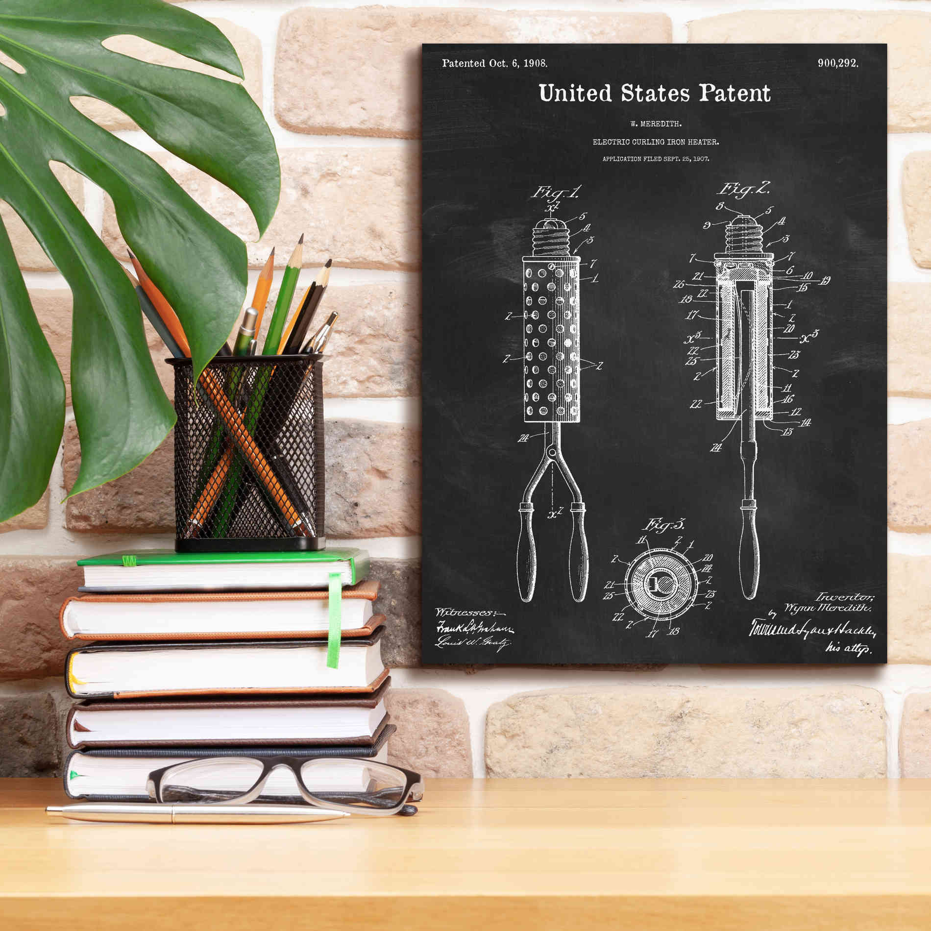 'Curling Iron Blueprint Patent Chalkboard,' Canvas Wall Art,12 x 16