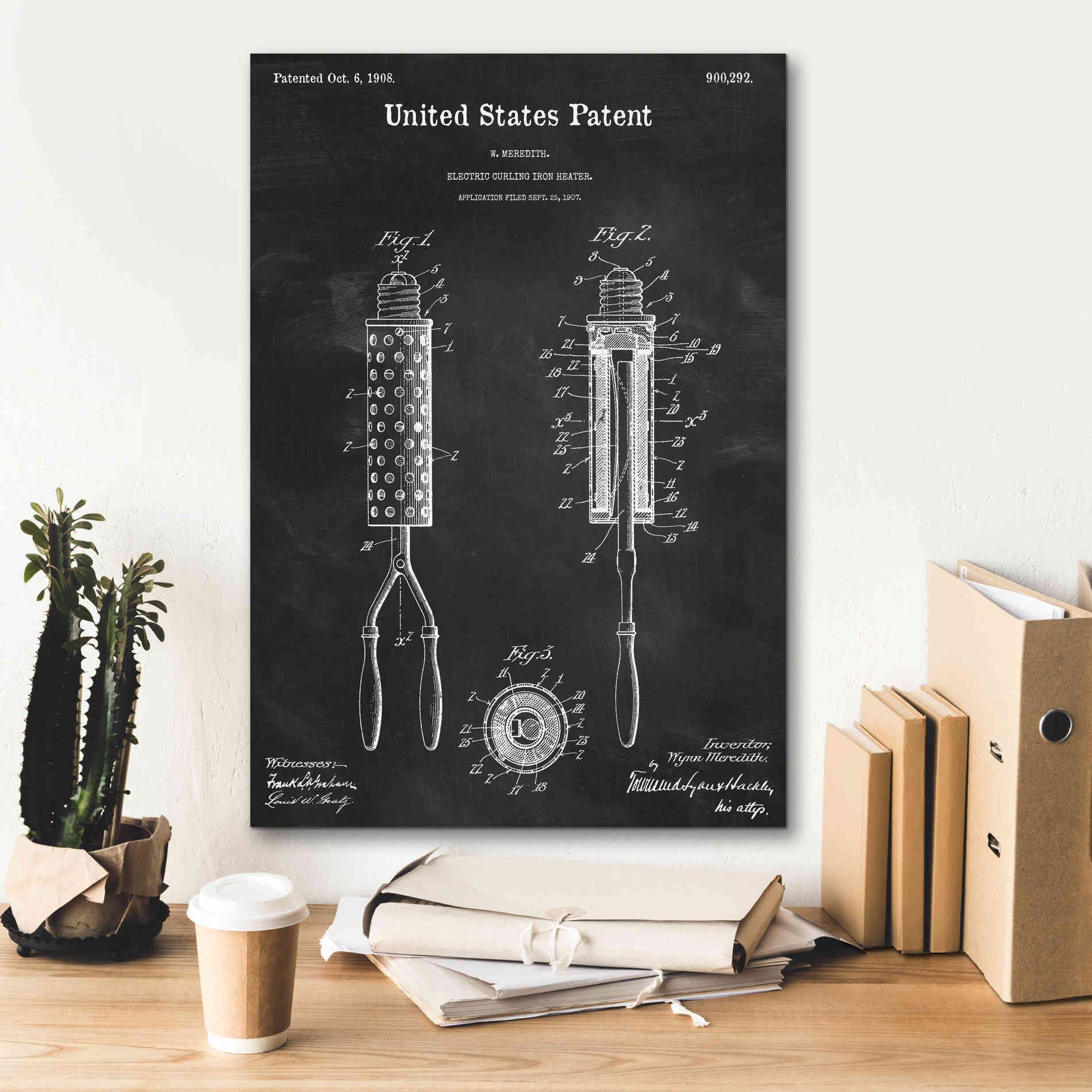'Curling Iron Blueprint Patent Chalkboard,' Canvas Wall Art,18 x 26