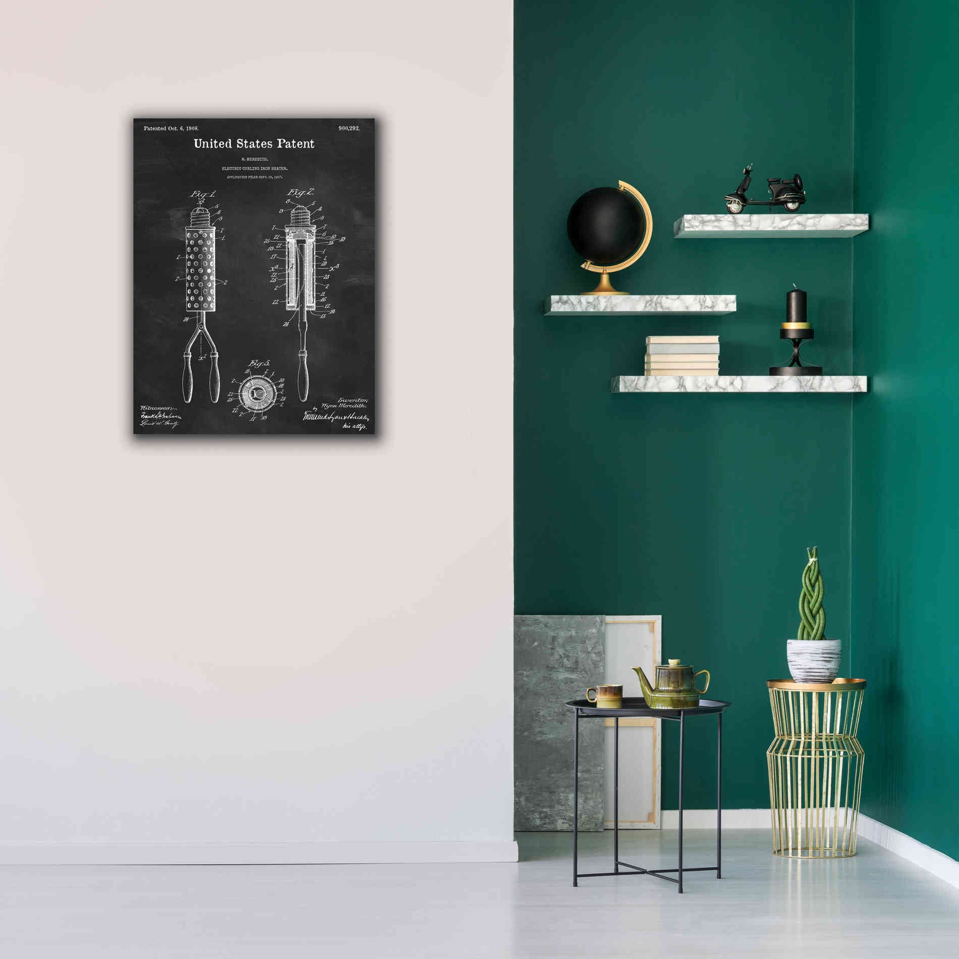 'Curling Iron Blueprint Patent Chalkboard,' Canvas Wall Art,26 x 34