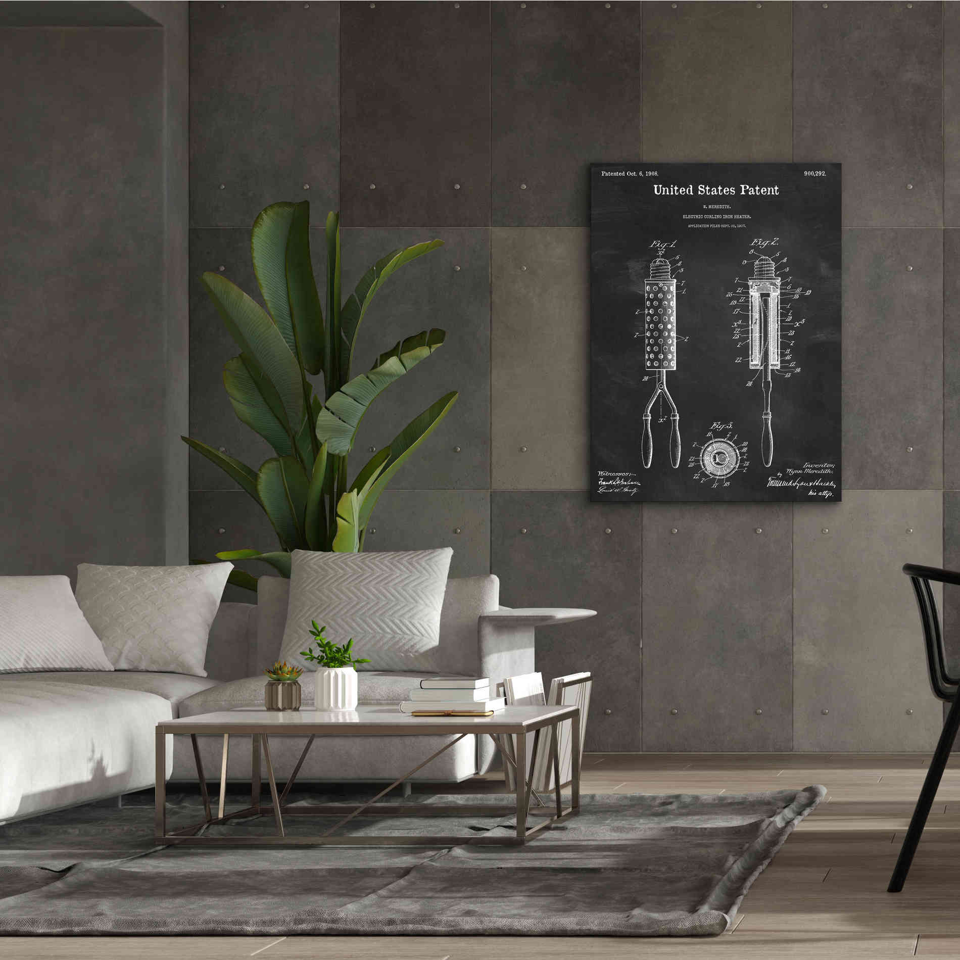 'Curling Iron Blueprint Patent Chalkboard,' Canvas Wall Art,40 x 54