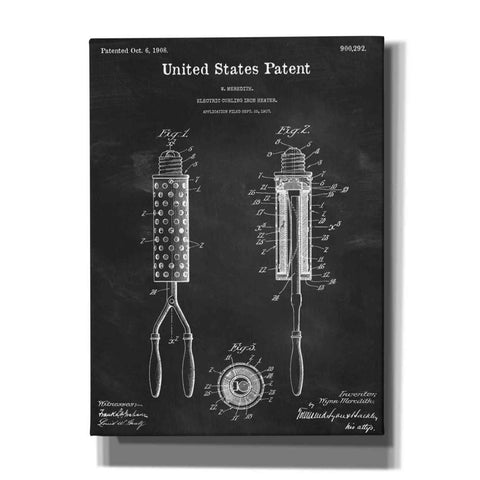 Image of 'Curling Iron Blueprint Patent Chalkboard,' Canvas Wall Art,12x16x1.1x0,18x26x1.1x0,26x34x1.74x0,40x54x1.74x0